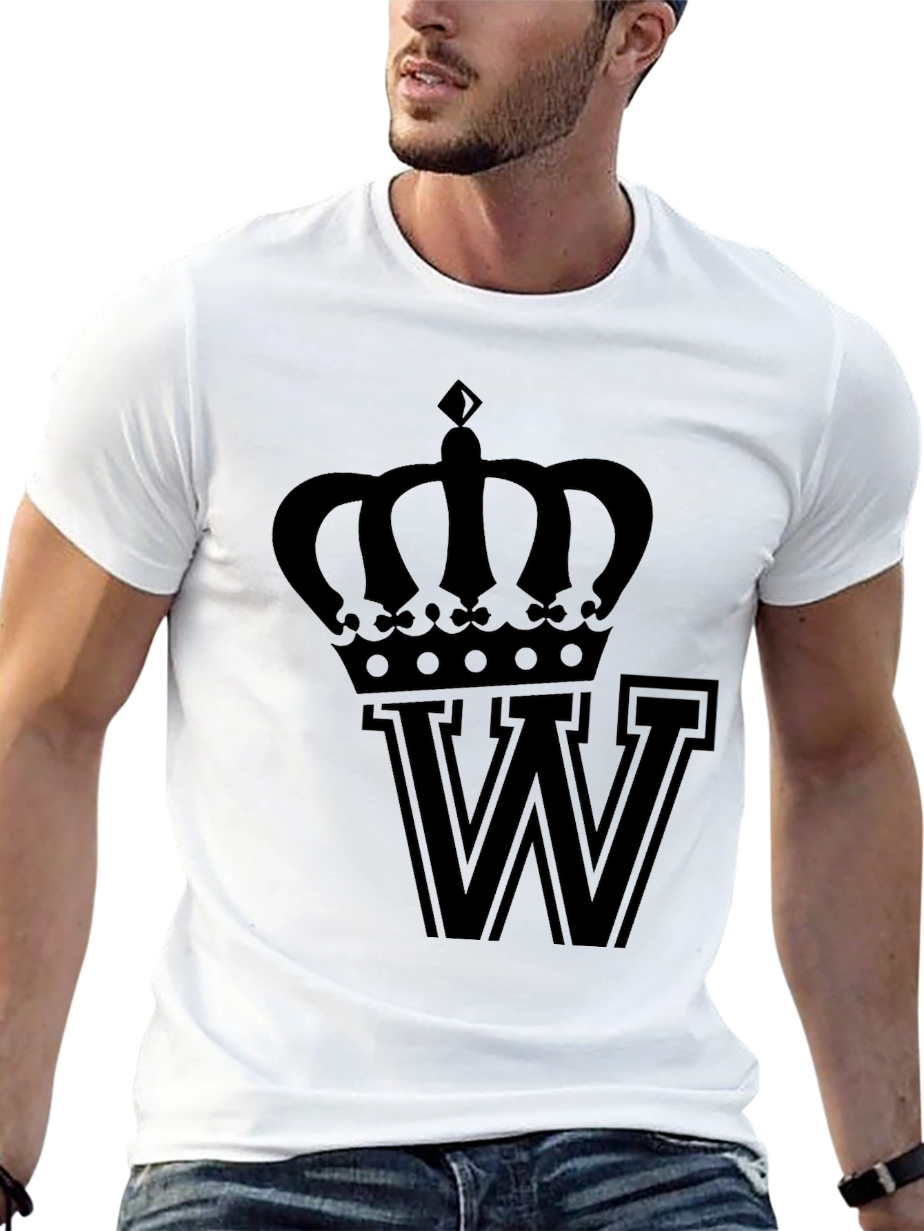 Crown & Letter Graphic Tee - Black Cotton Blend