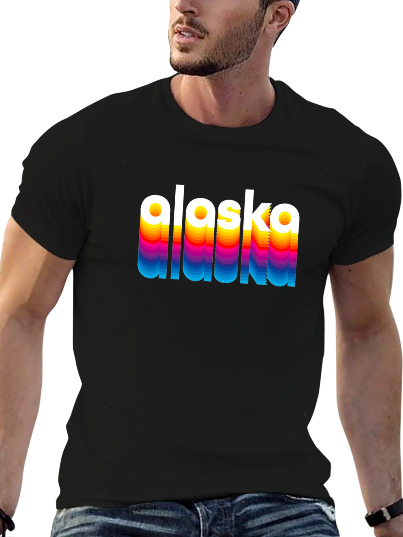 Retro Alaska Graphic Tee - Black Crew Neck