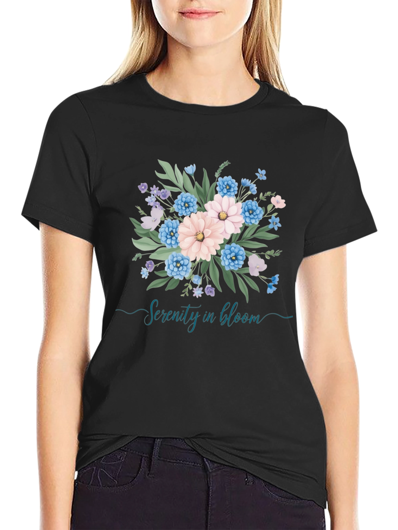 Serenity in Bloom Floral Graphic T-Shirt