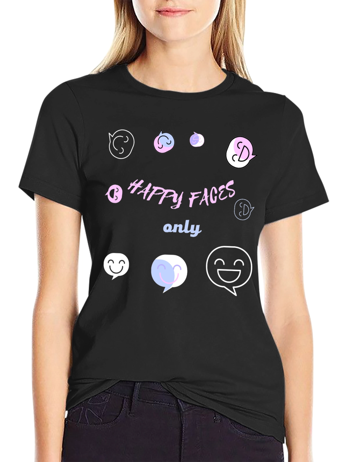 Happy Faces Only Graphic T-Shirt - Black