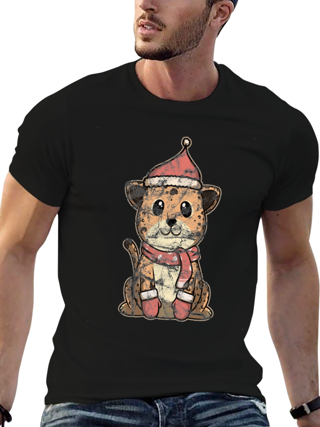Festive Cheetah Christmas Graphic Tee