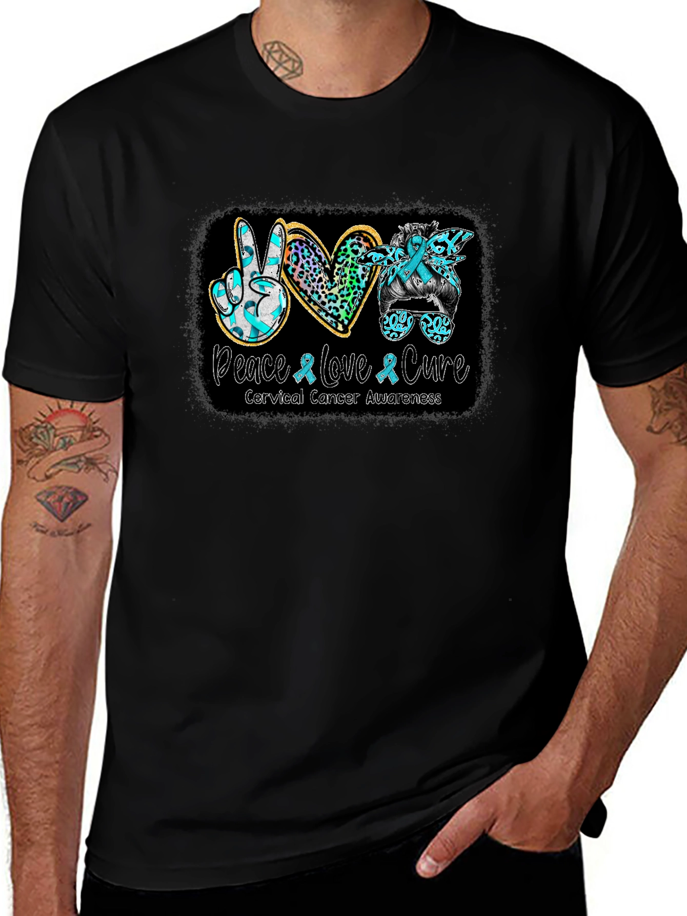 Cervical Cancer Awareness Peace Love Cure T-Shirt