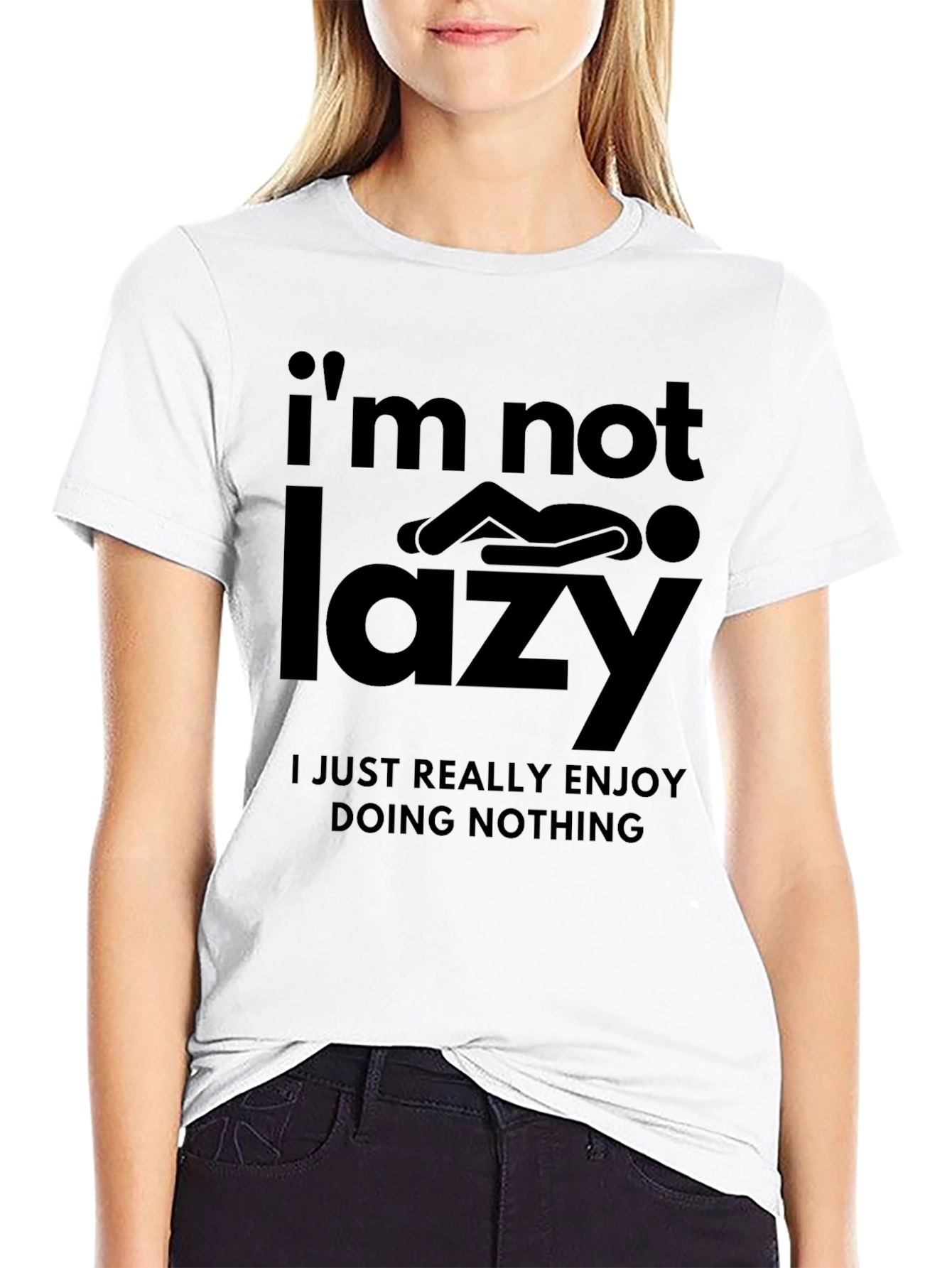 Funny Im Not Lazy Graphic Print Black T-Shirt