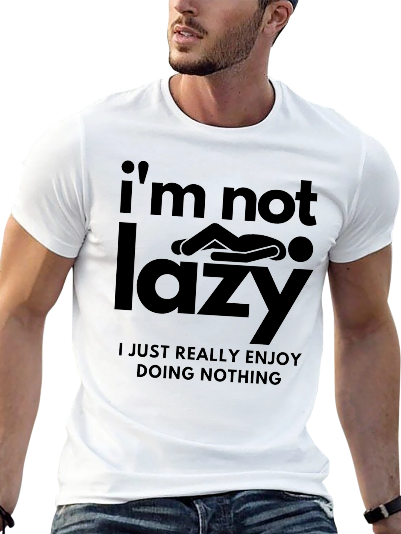 Funny Im Not Lazy Graphic Print Black T-Shirt
