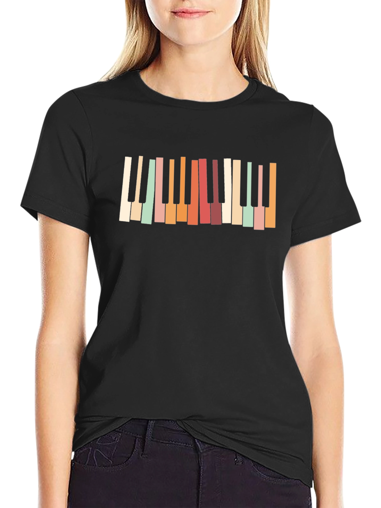 Retro Piano Keys Black T-Shirt