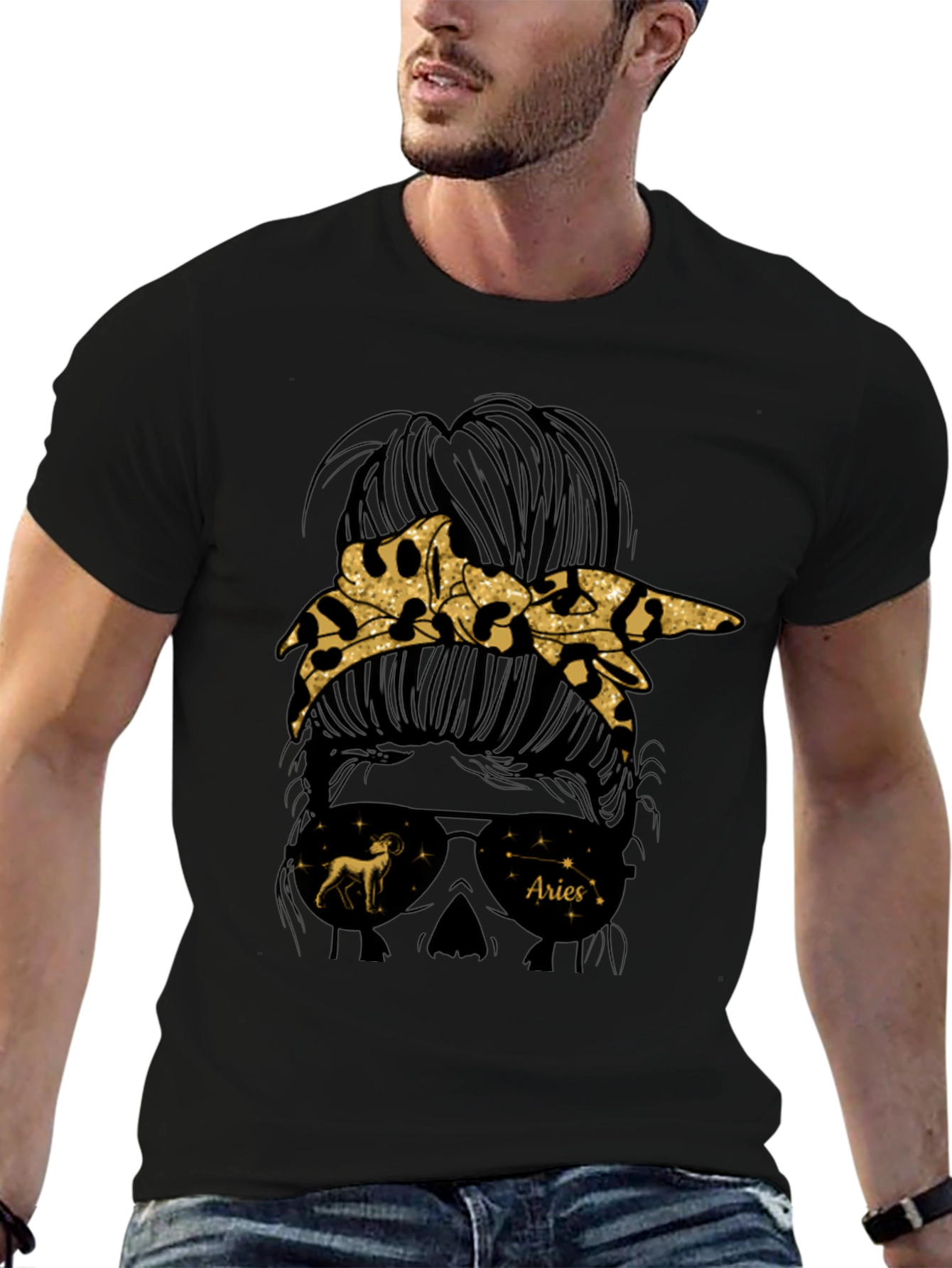 Aries Zodiac Messy Bun Graphic Tee