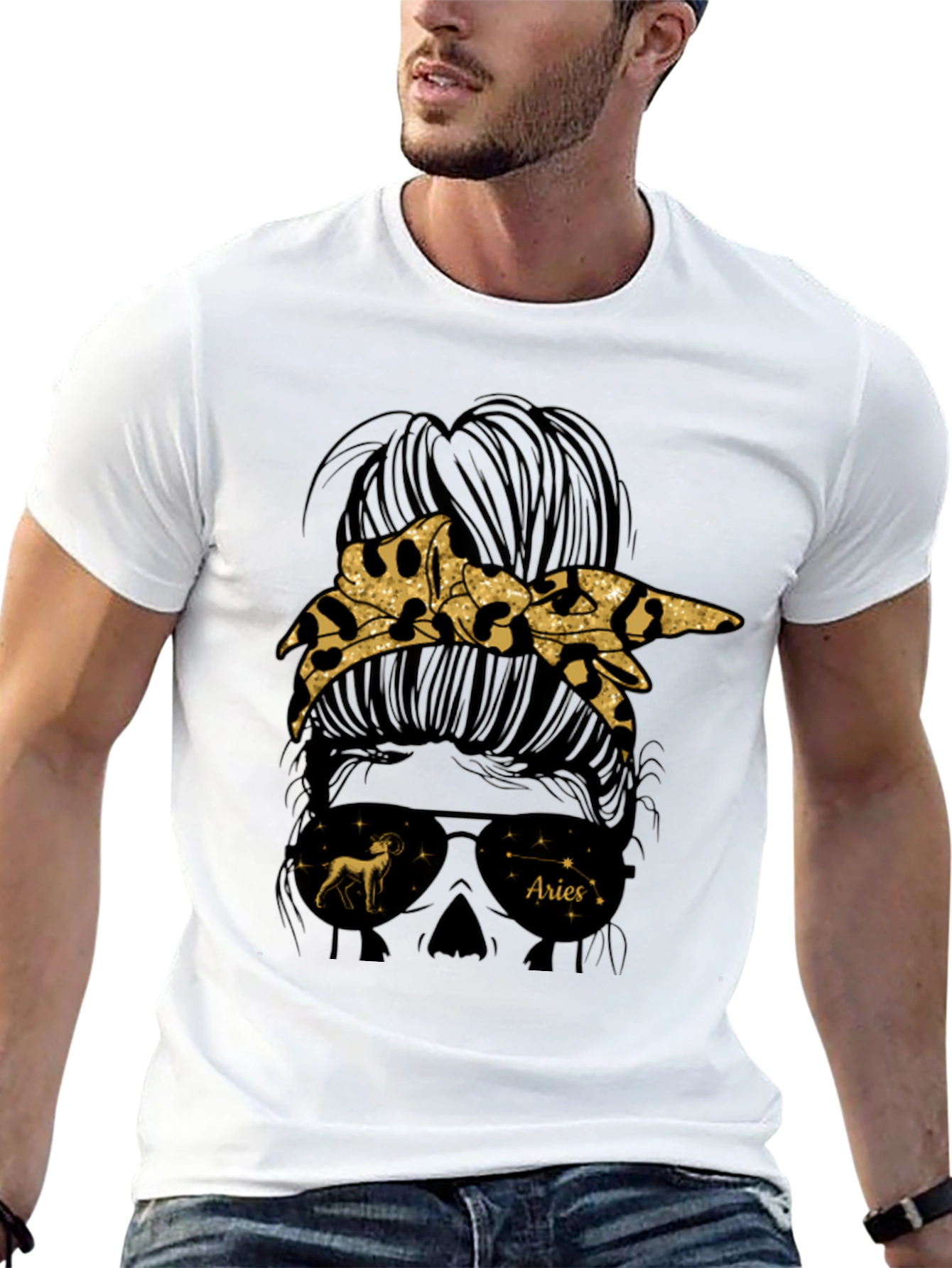 Aries Zodiac Messy Bun Graphic Tee