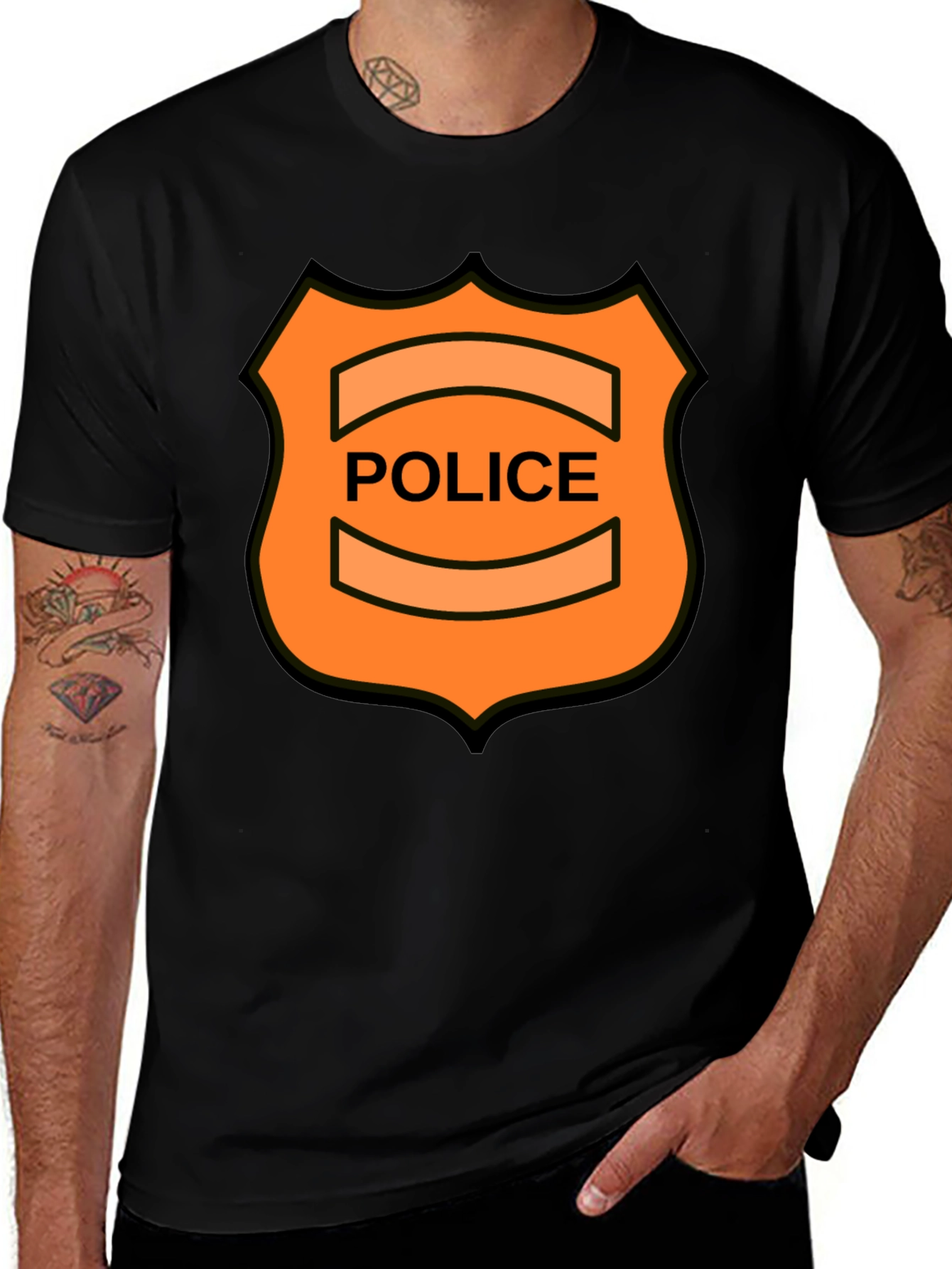 Novelty Police Badge Graphic Tee - Black