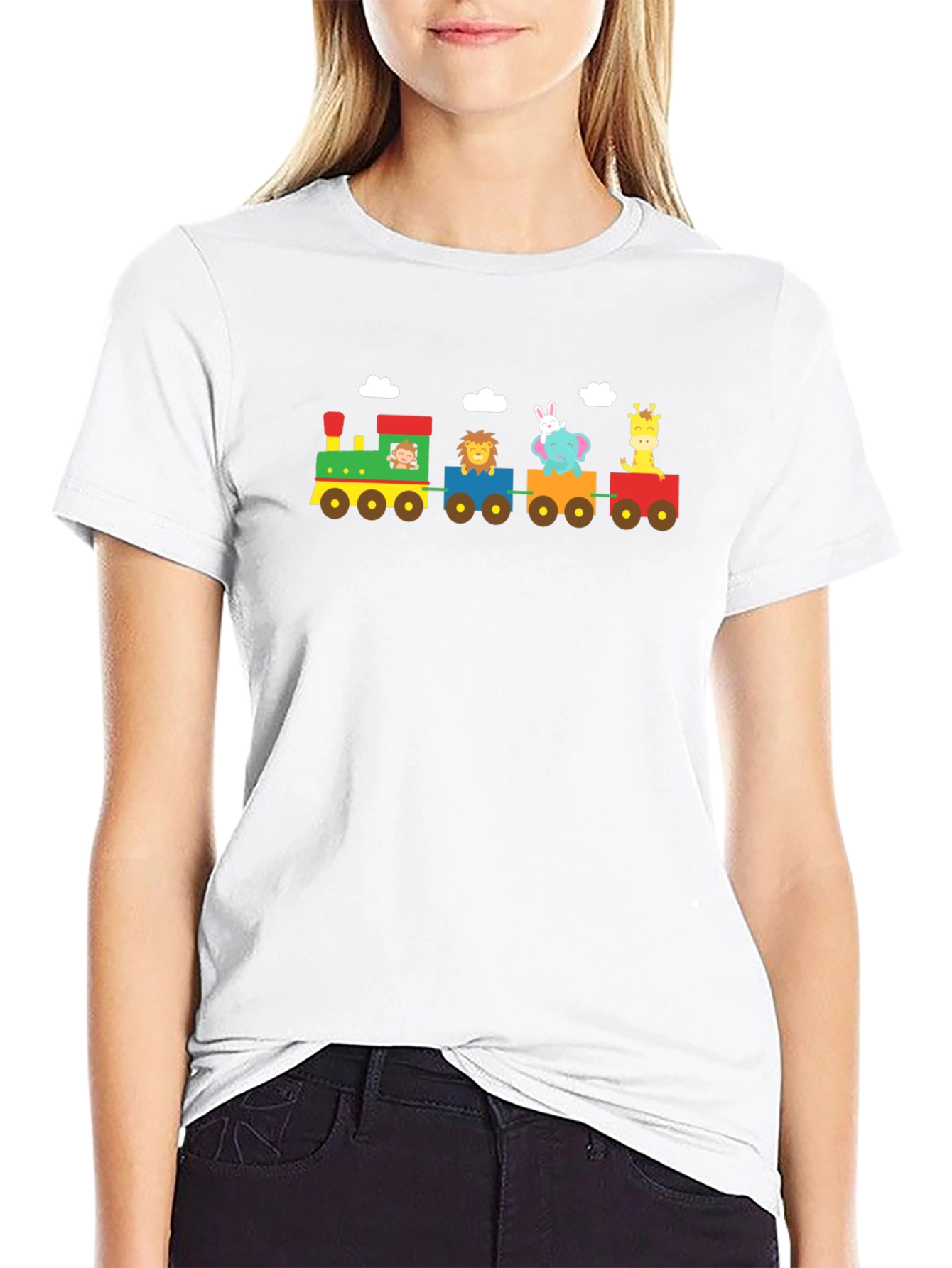 Animal Train Graphic Tee - Whimsical Black T-Shirt