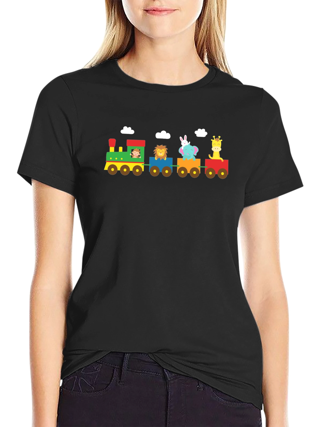 Animal Train Graphic Tee - Whimsical Black T-Shirt
