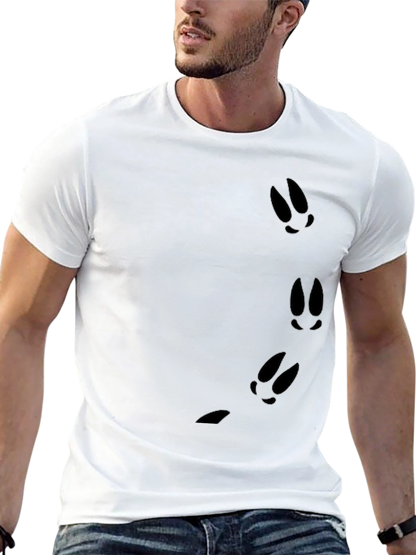 Black Tee with Hare Footprint Design