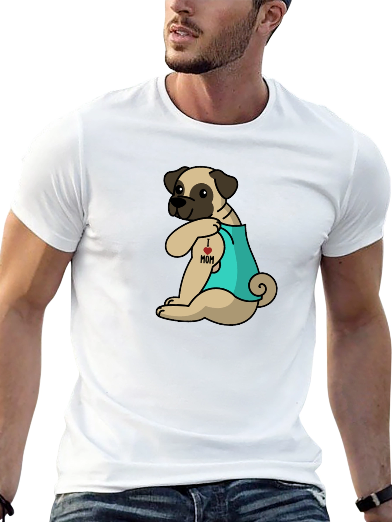 I Heart Mom Tattoo Pug T-Shirt