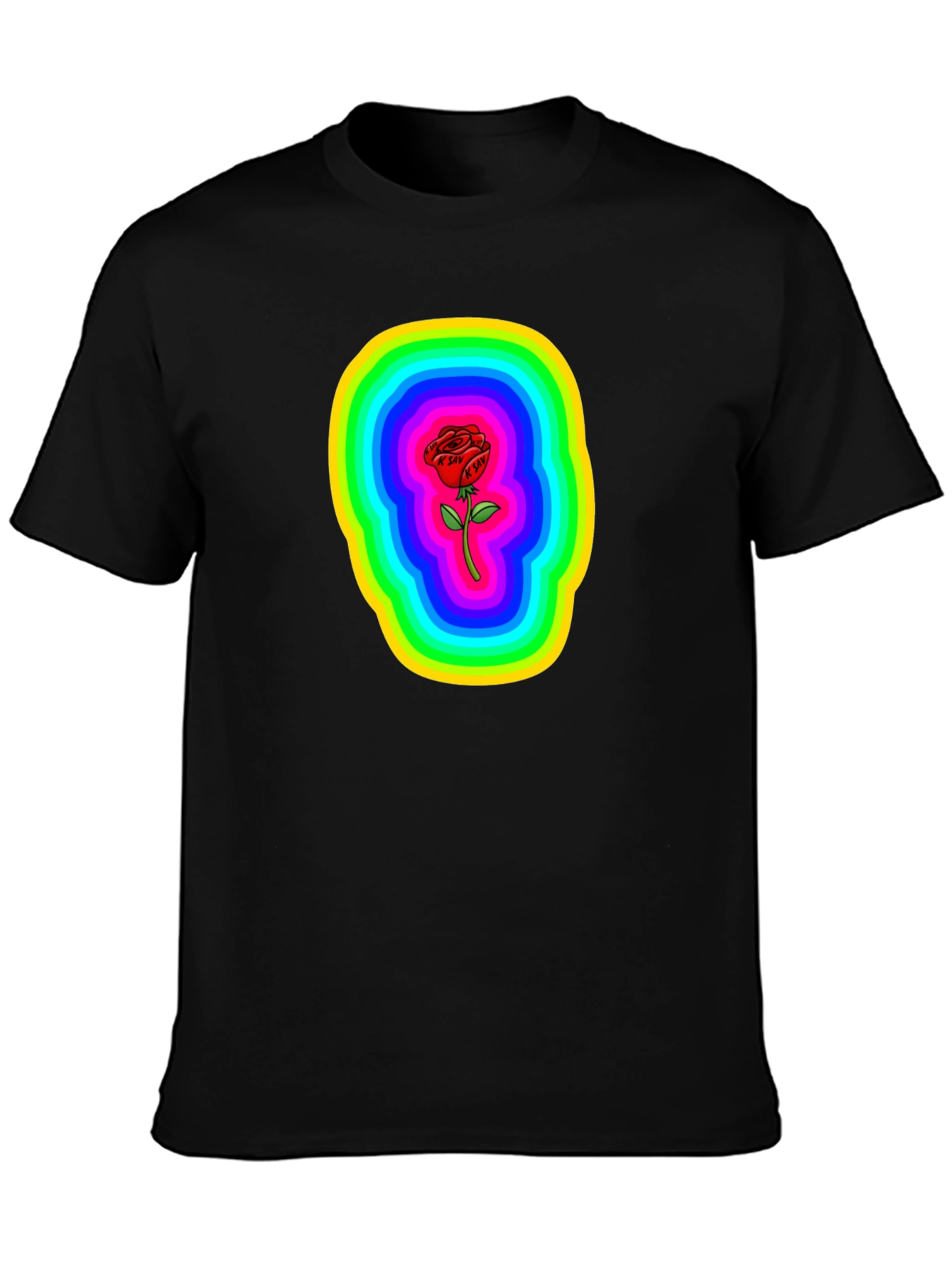 Rainbow Rose Graphic Black T-Shirt