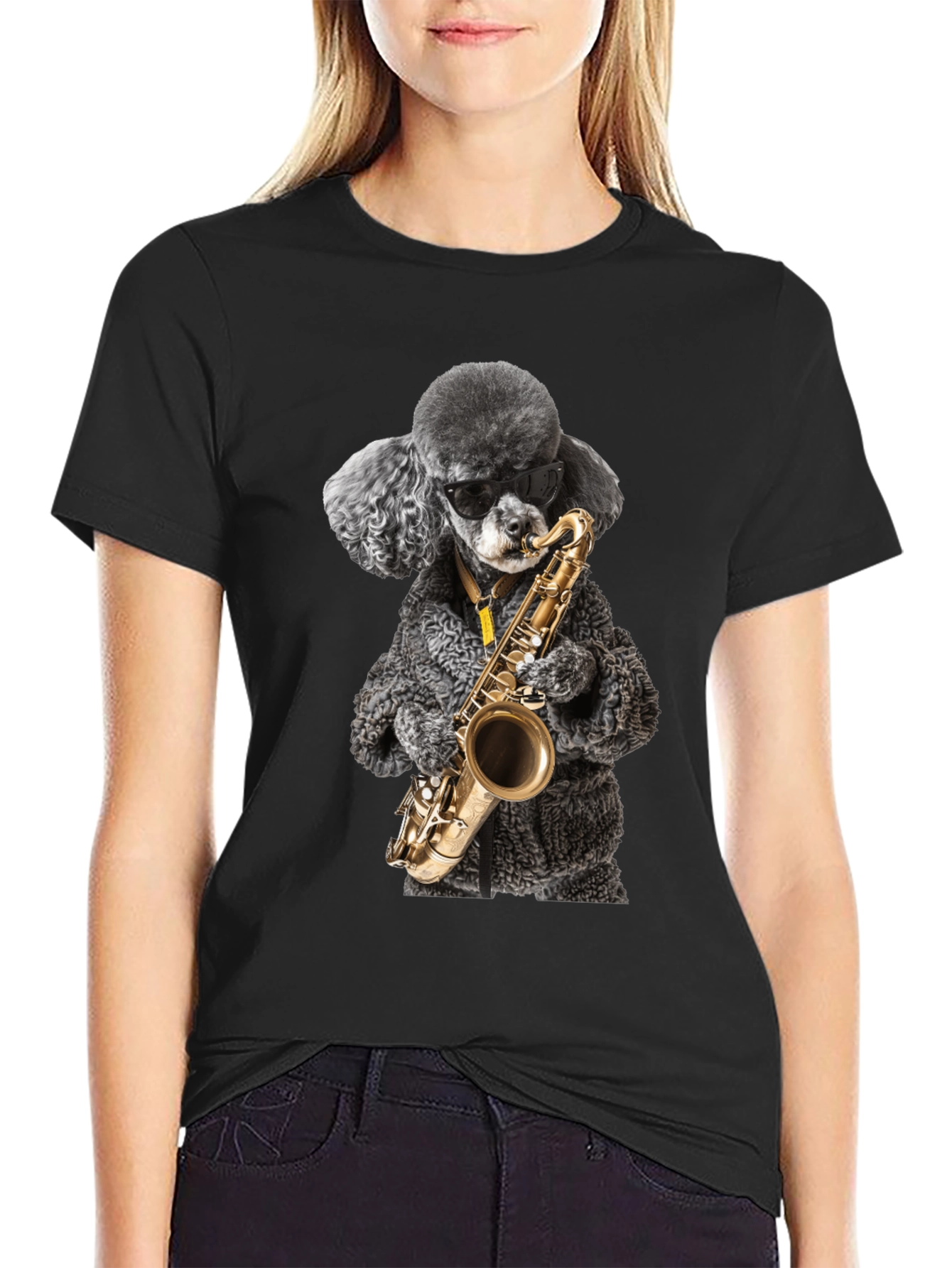 Cool Poodle Sax Player Graphic Tee