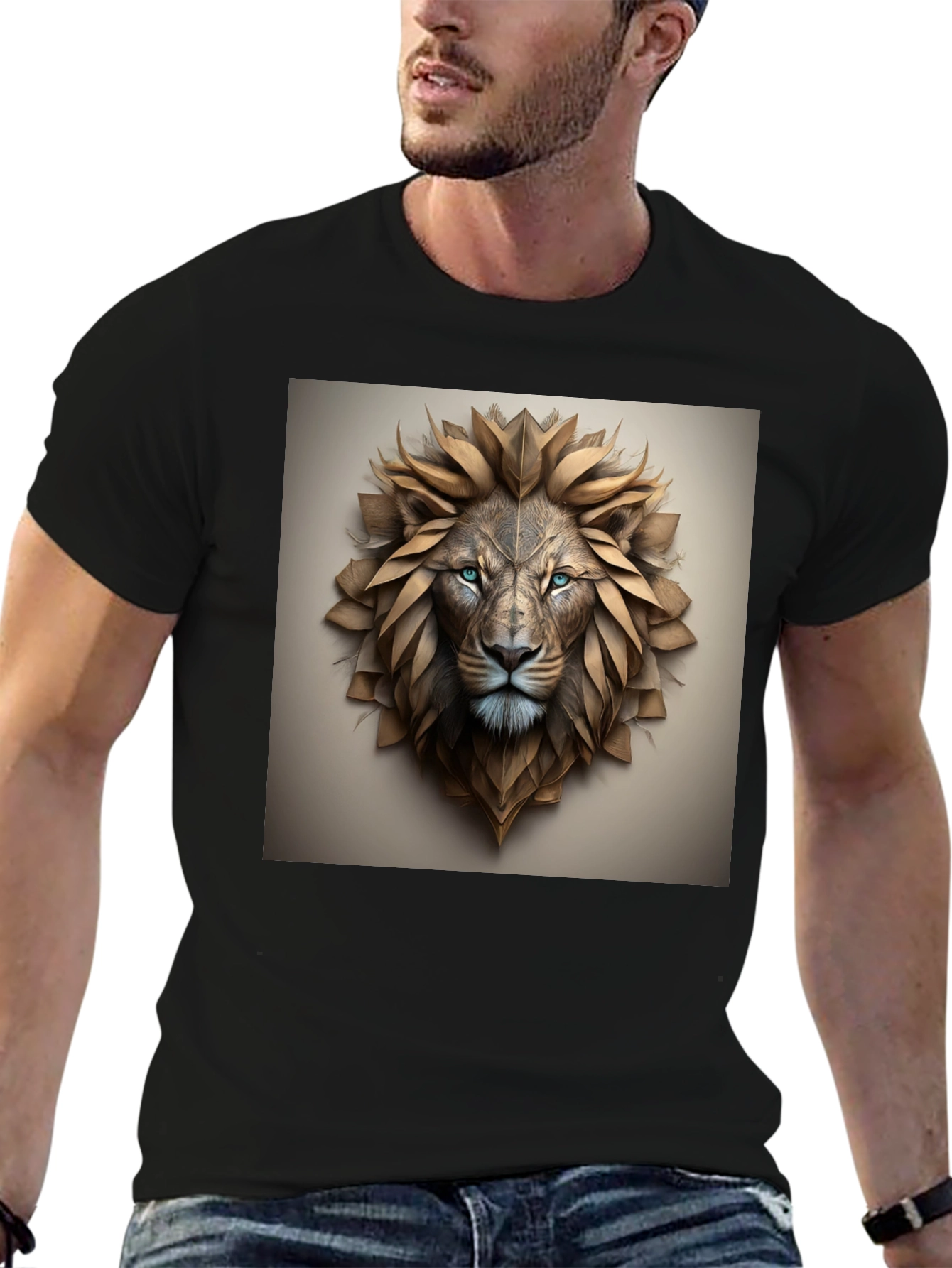 Lion Head Graphic Tee - Black Cotton Blend