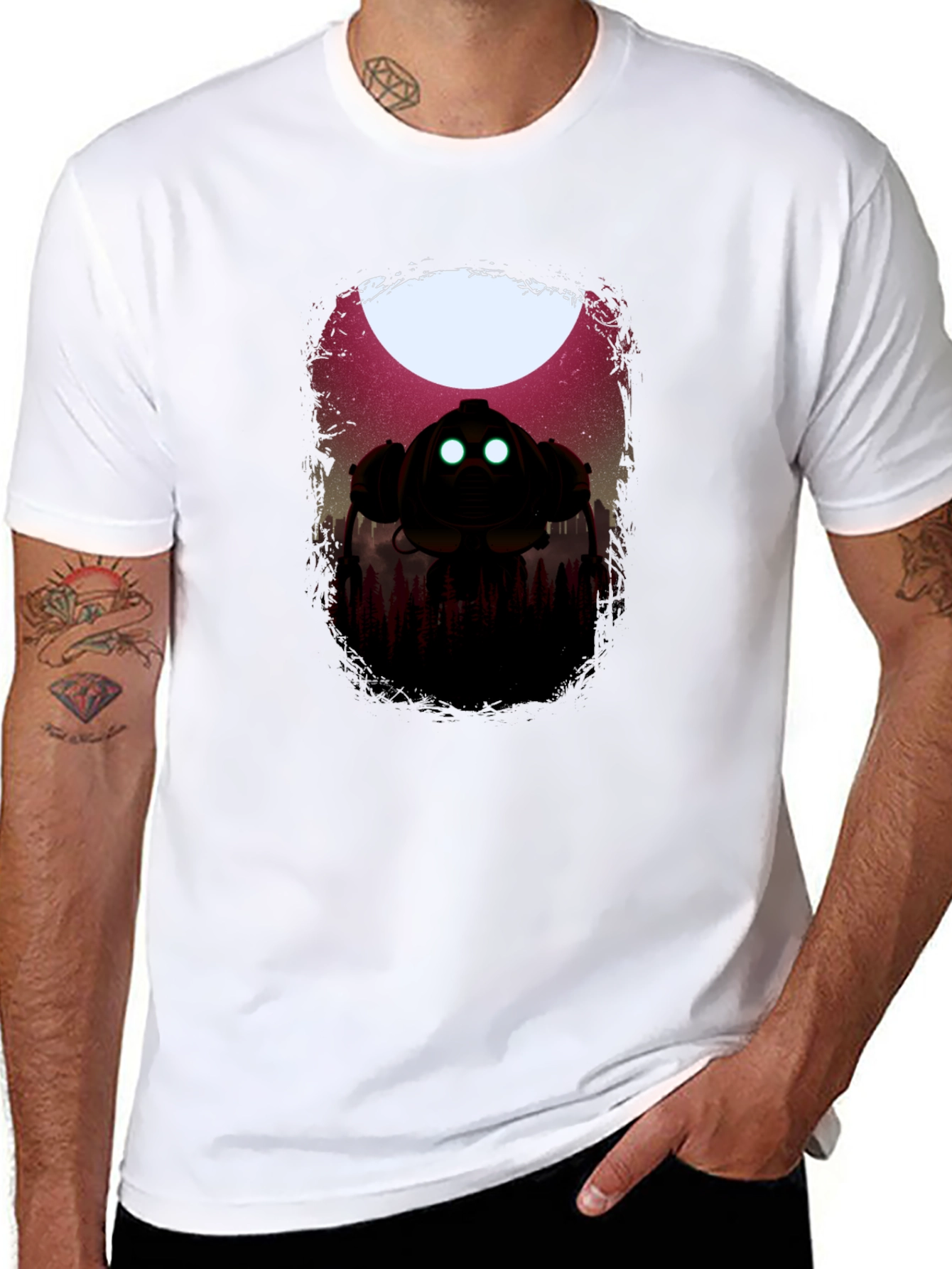 Sci-Fi Robot Graphic Black T-Shirt