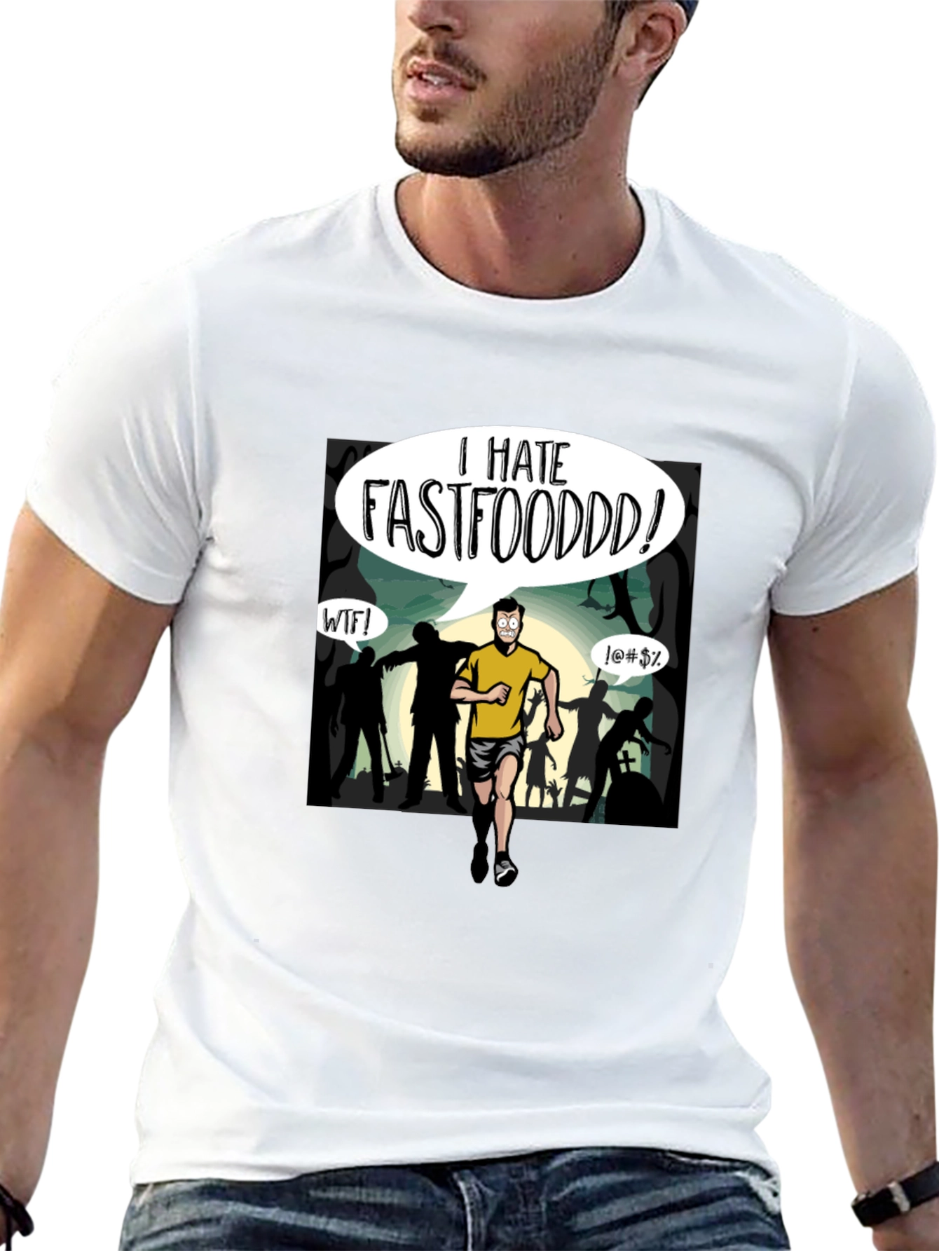 I Hate Fastfood T-Shirt - Zombie Chase Graphic Tee