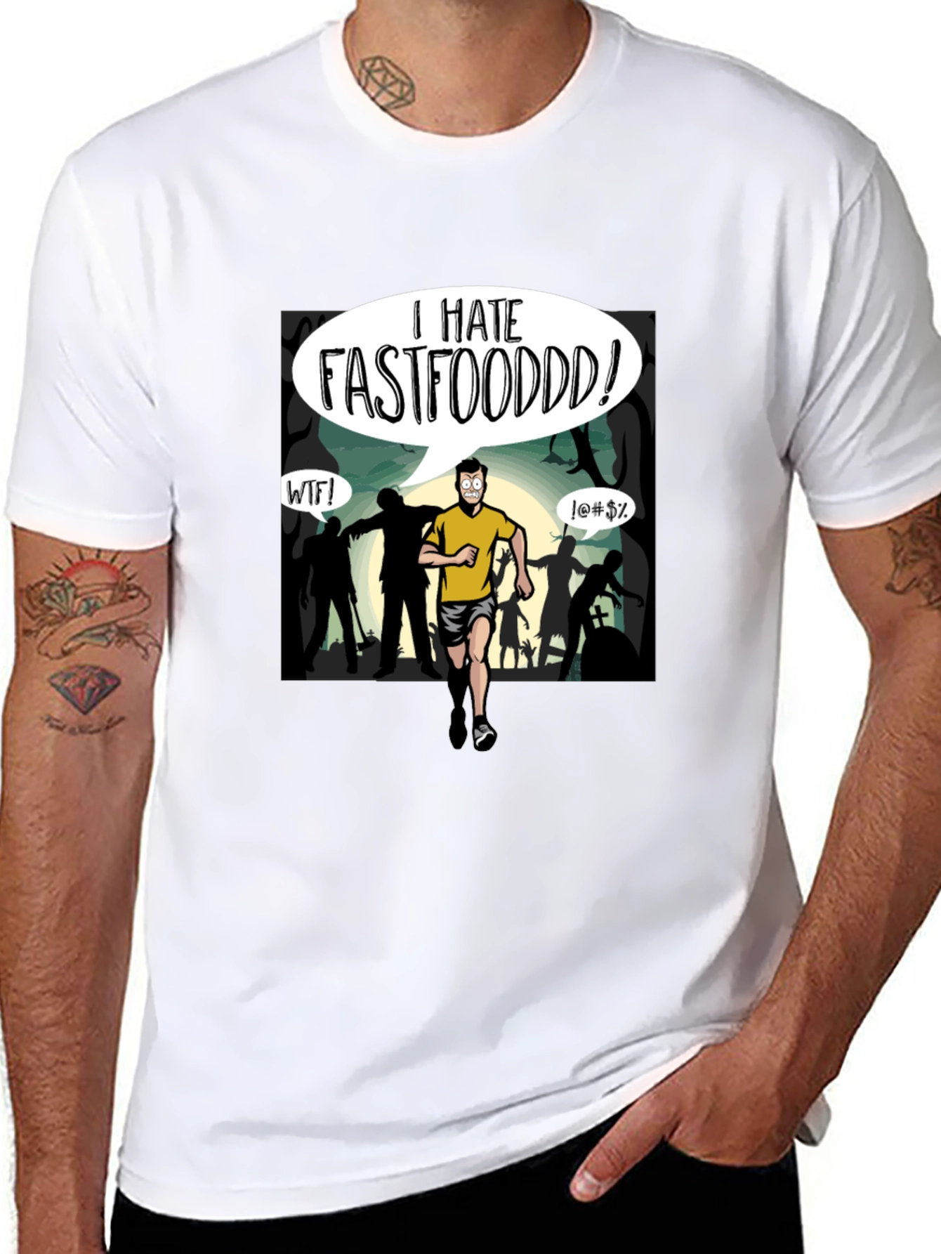 I Hate Fastfood T-Shirt - Zombie Chase Graphic Tee