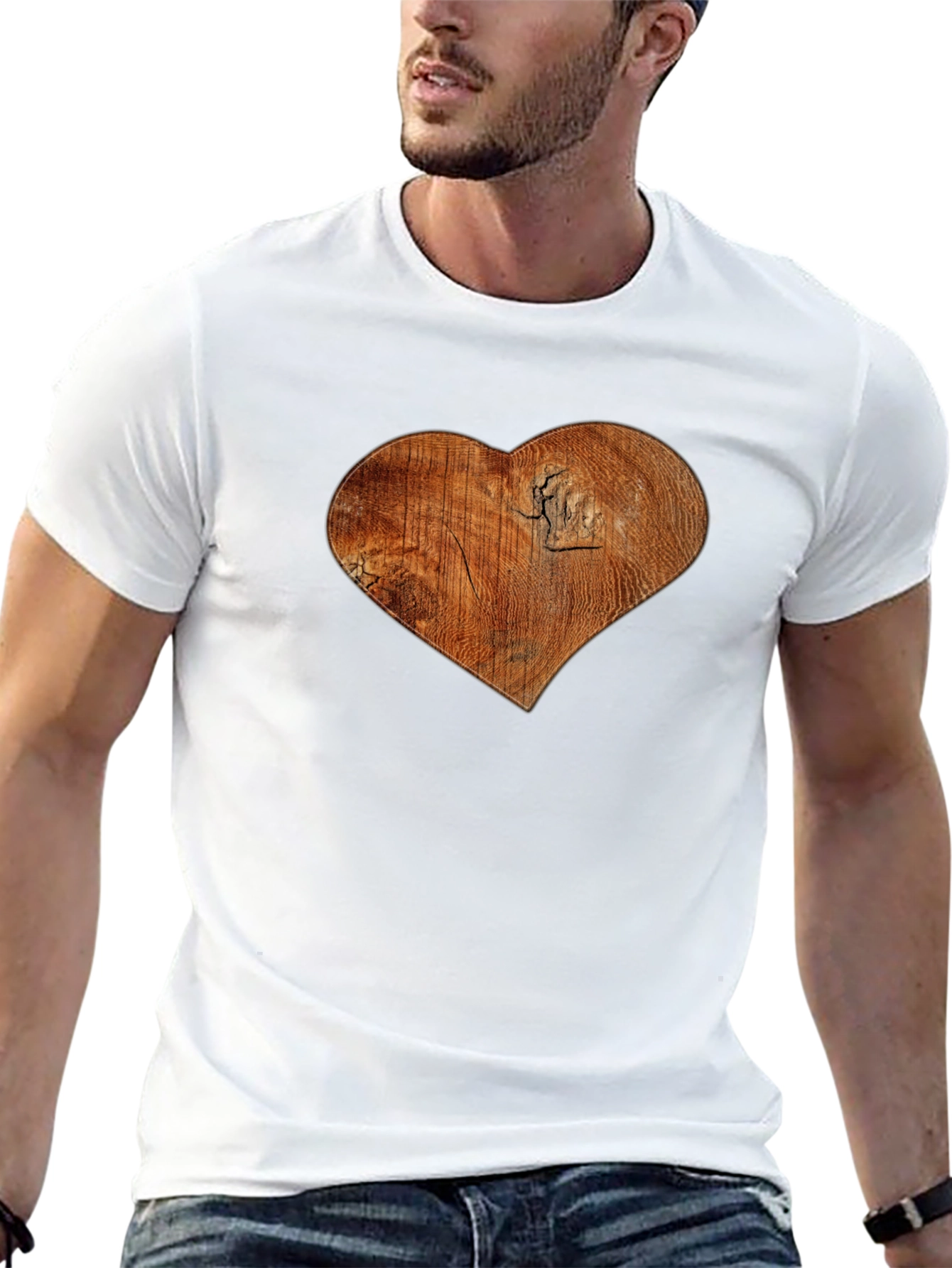 Wood Heart Graphic Print Black T-Shirt