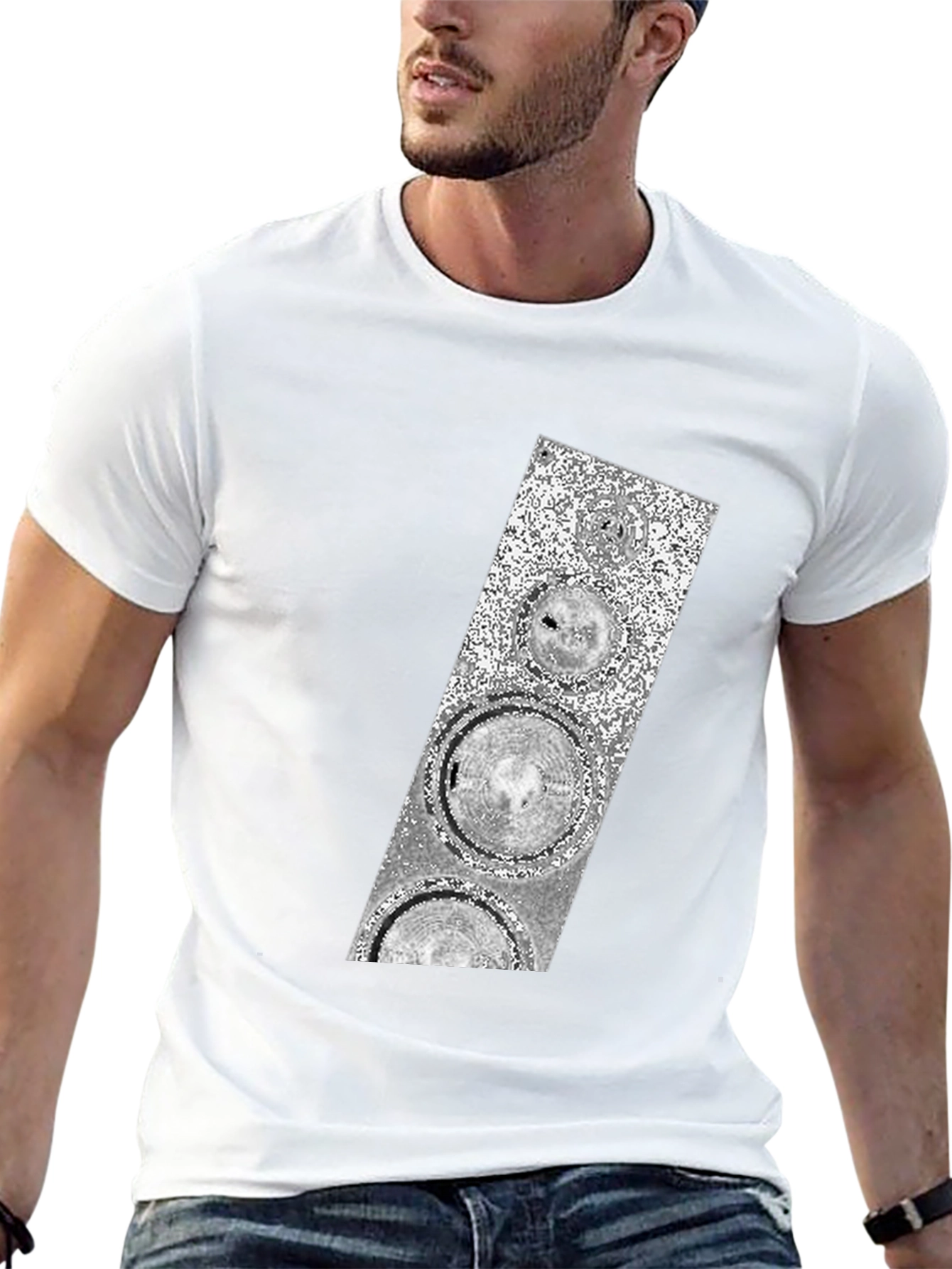 Abstract Silver Speaker Graphic Black T-Shirt