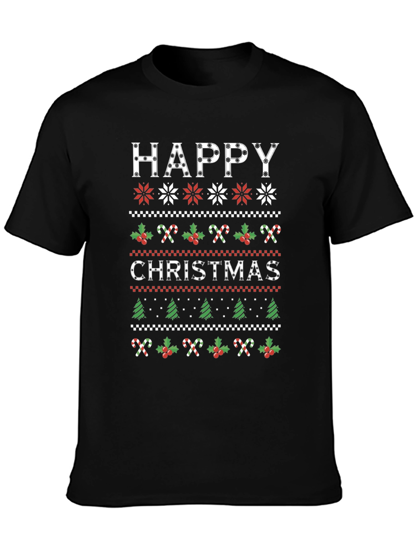 Happy Christmas Holiday Sweater Pattern Graphic T-Shirt