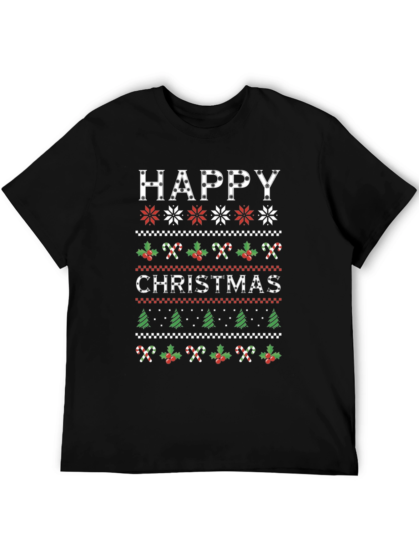 Happy Christmas Holiday Sweater Pattern Graphic T-Shirt