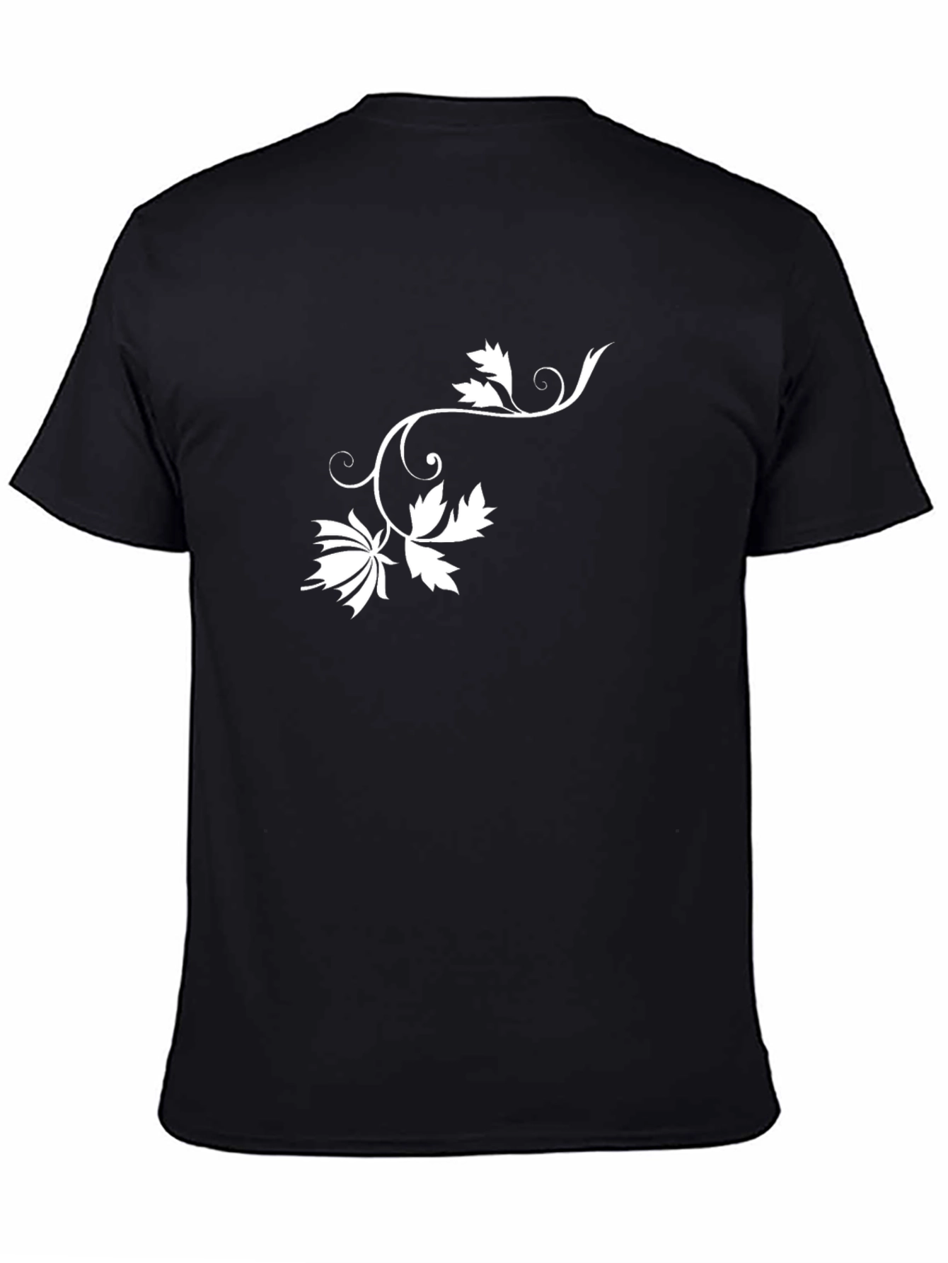 Stylish Black Tee with Floral Vine Design