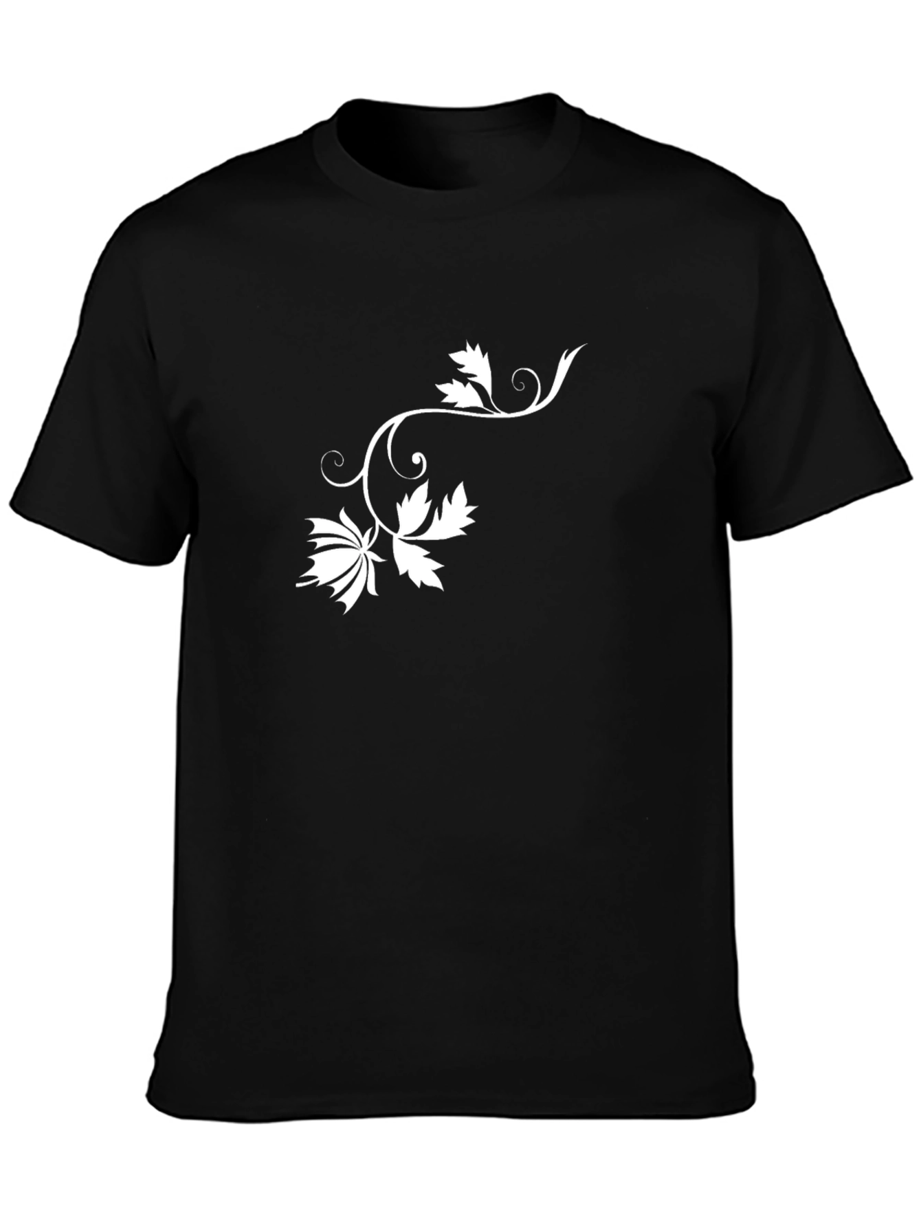 Stylish Black Tee with Floral Vine Design