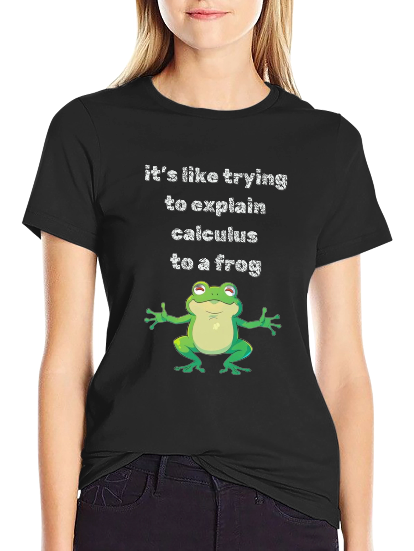 Funny Calculus Frog Graphic Tee - Black Cotton T-Shirt