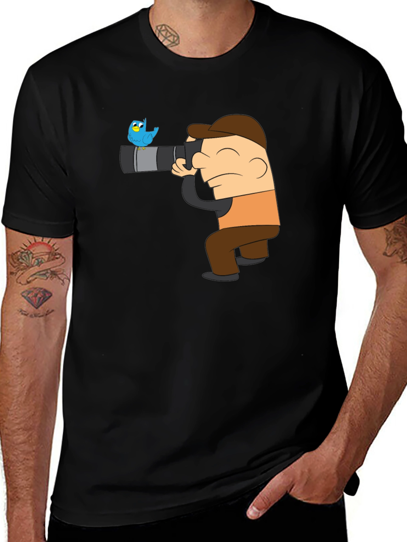 Cartoon Photographer Bird Watching T-Shirt