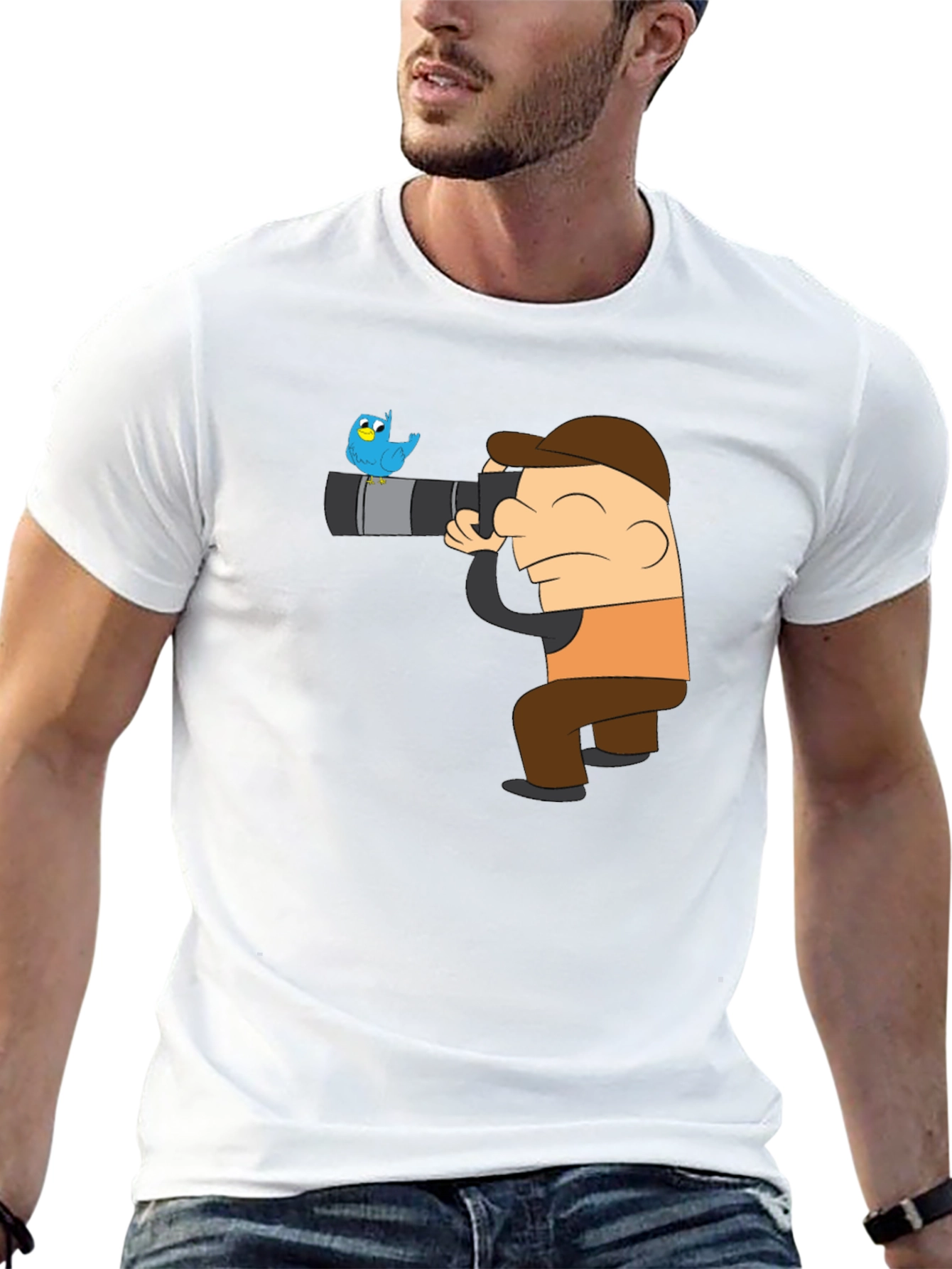 Cartoon Photographer Bird Watching T-Shirt