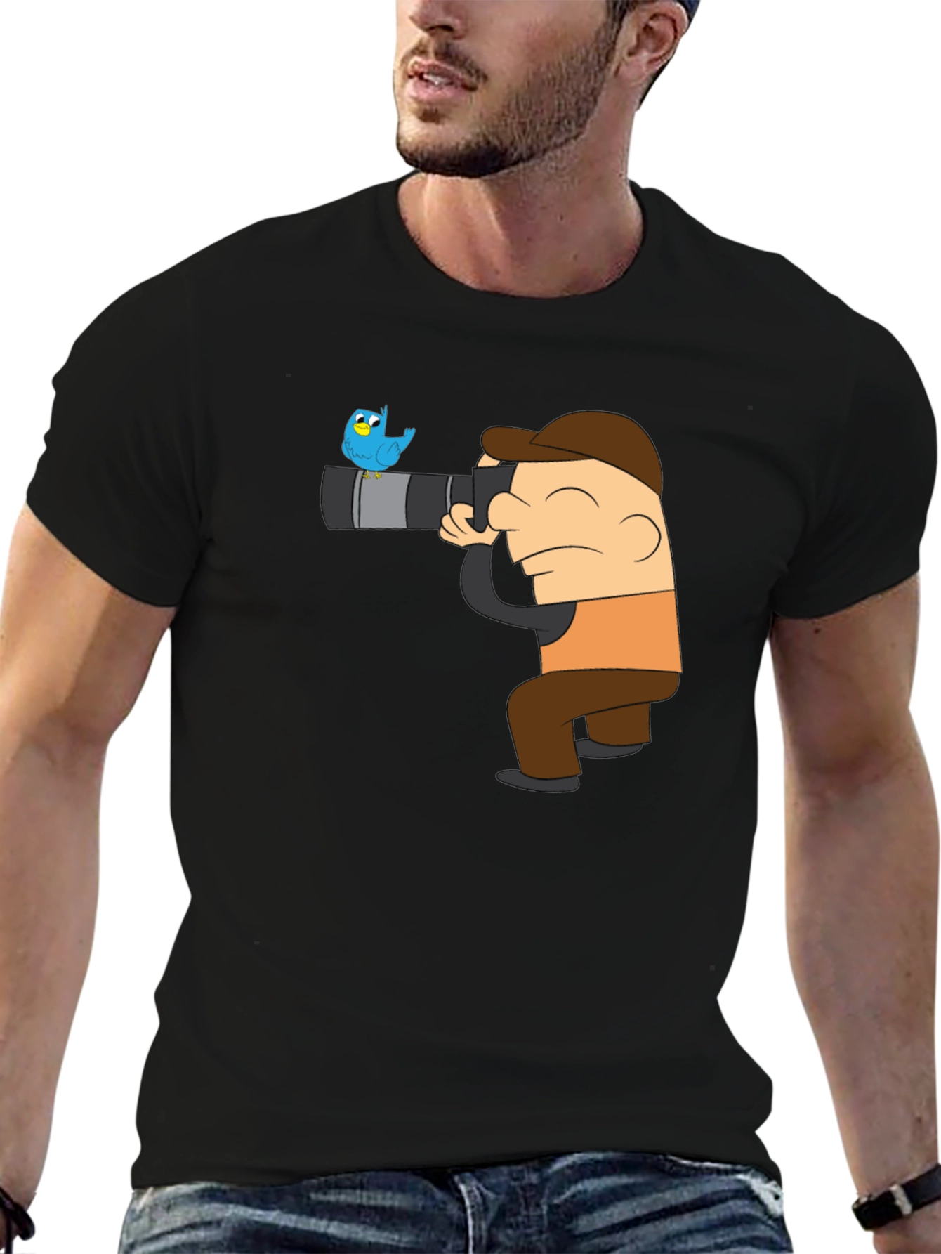 Cartoon Photographer Bird Watching T-Shirt