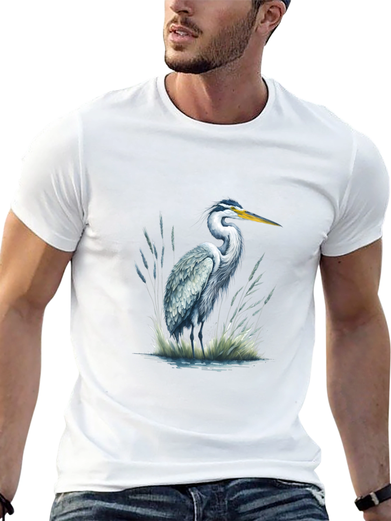 Heron Print Black T-Shirt