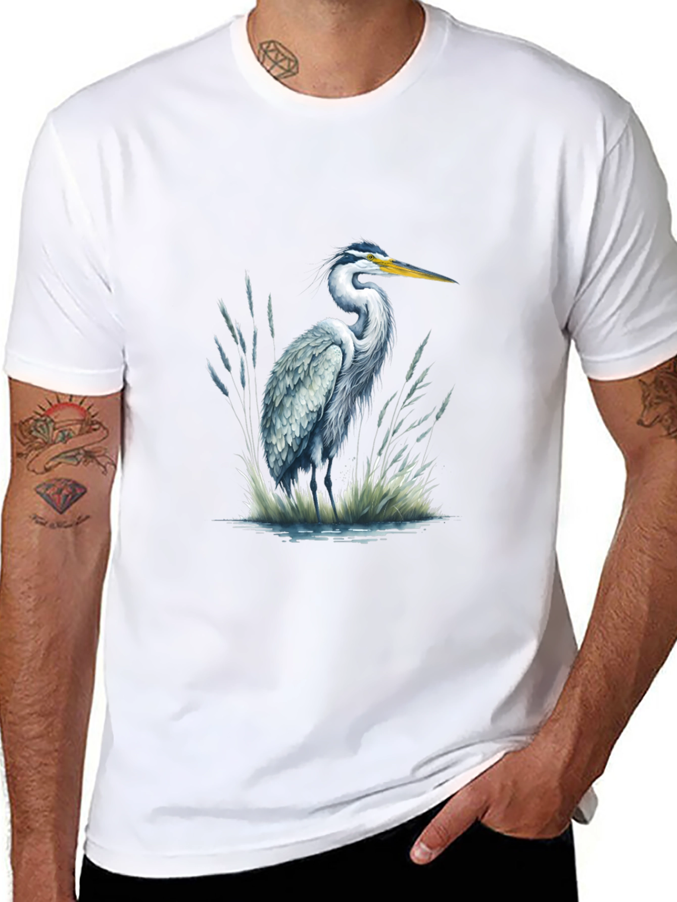 Heron Print Black T-Shirt