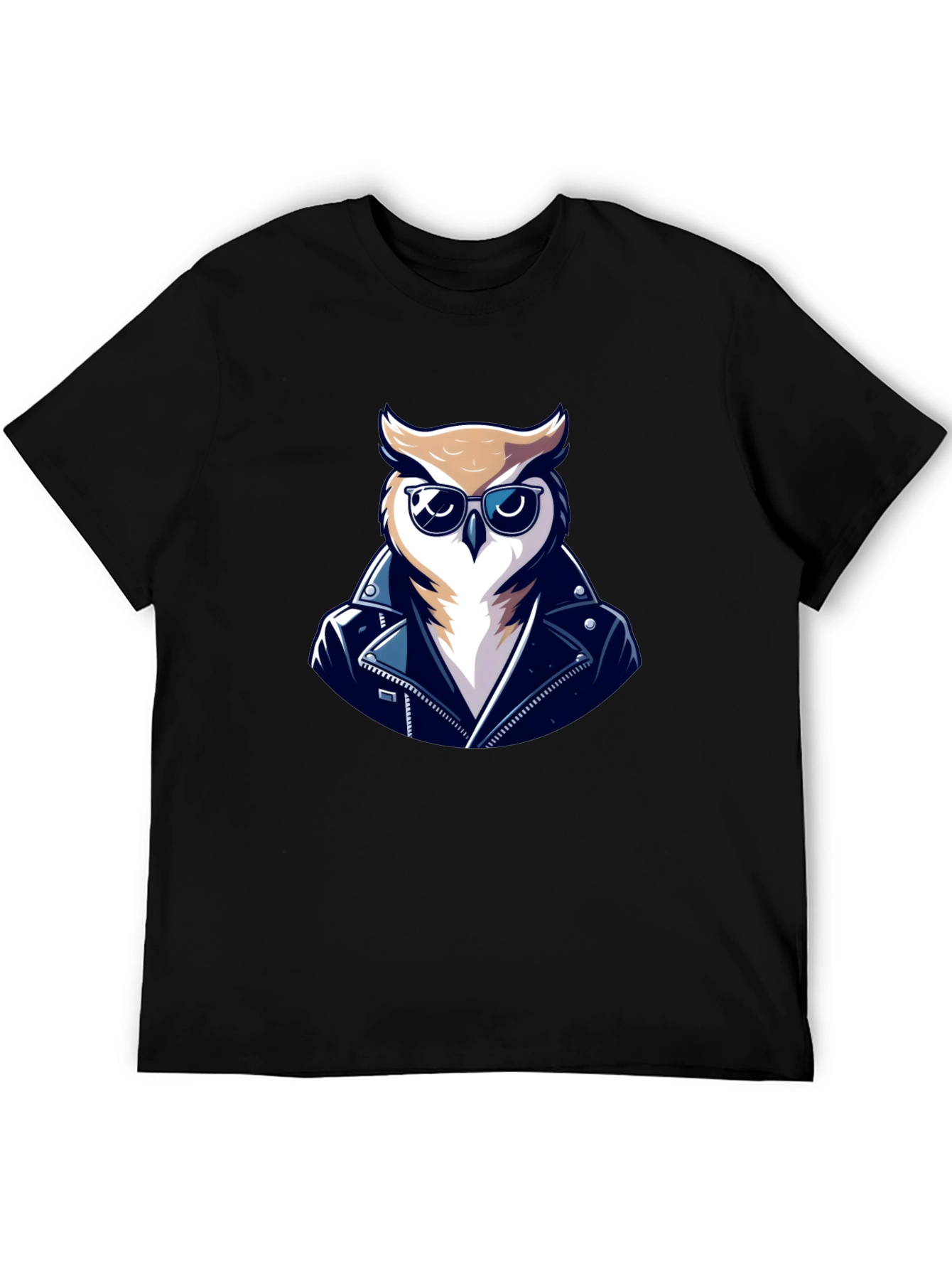 Cool Owl Biker T-Shirt - Black Cotton Tee