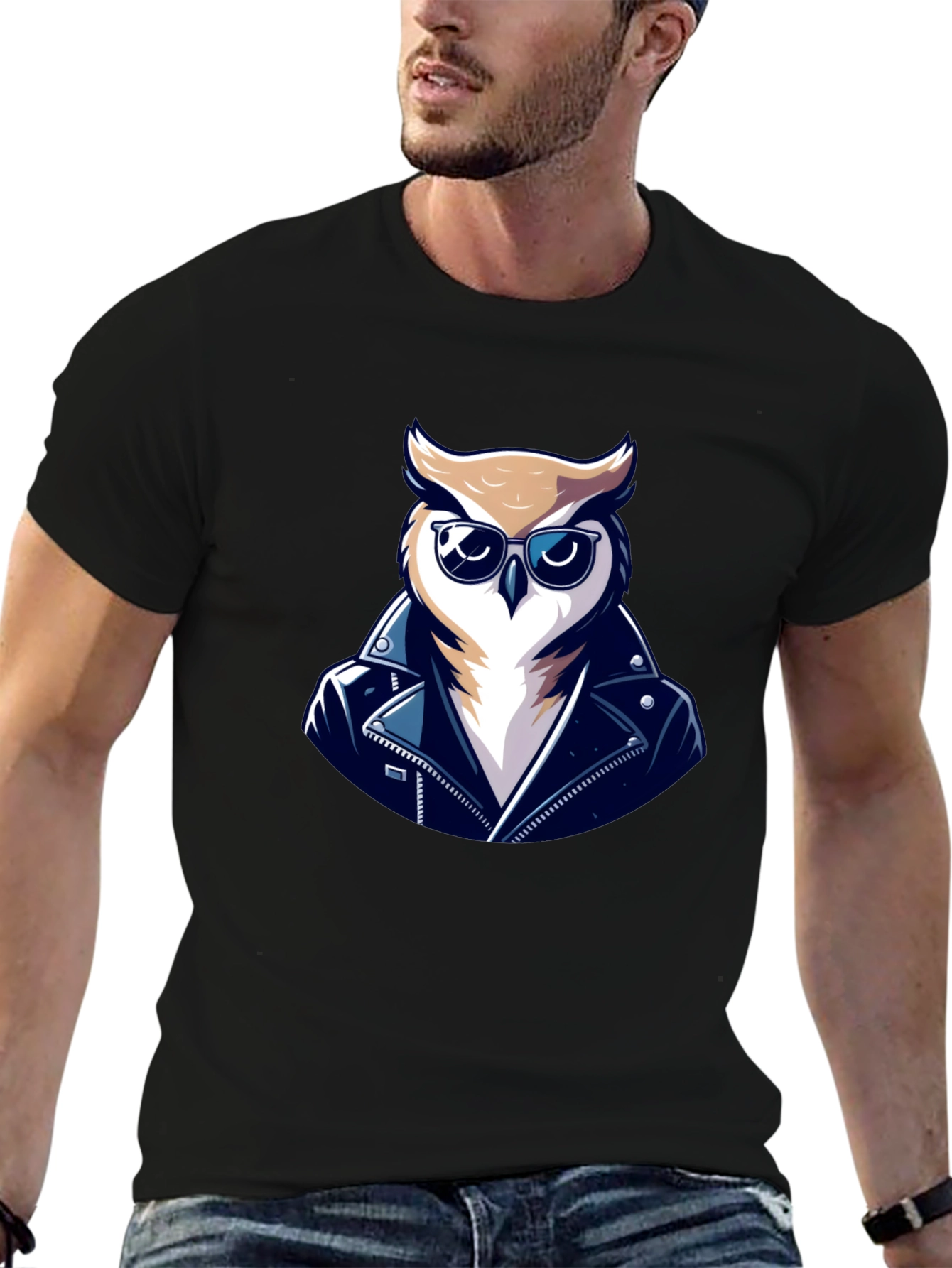 Cool Owl Biker T-Shirt - Black Cotton Tee