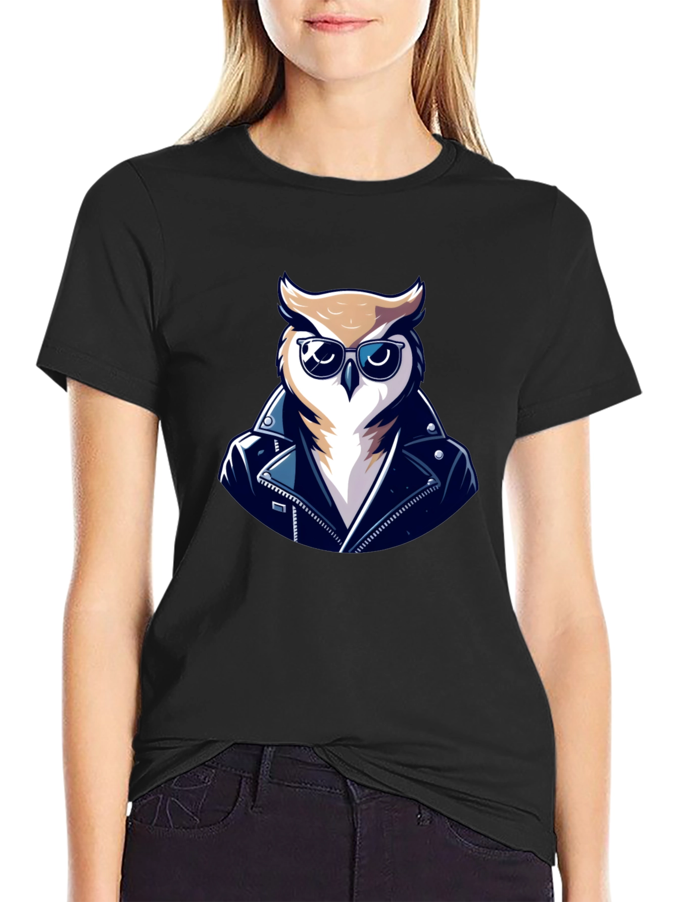Cool Owl Biker T-Shirt - Black Cotton Tee