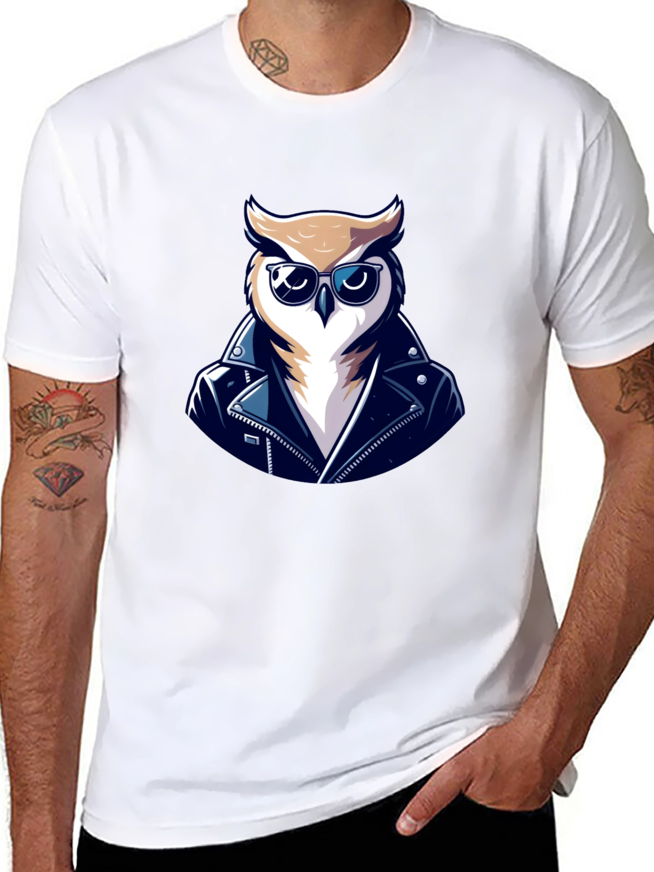 Cool Owl Biker T-Shirt - Black Cotton Tee