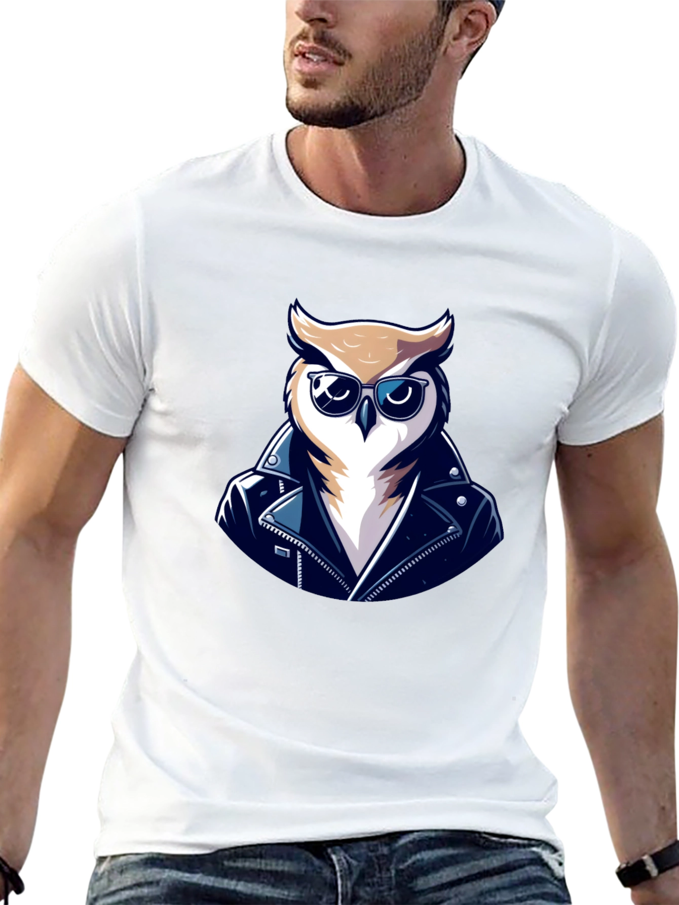 Cool Owl Biker T-Shirt - Black Cotton Tee