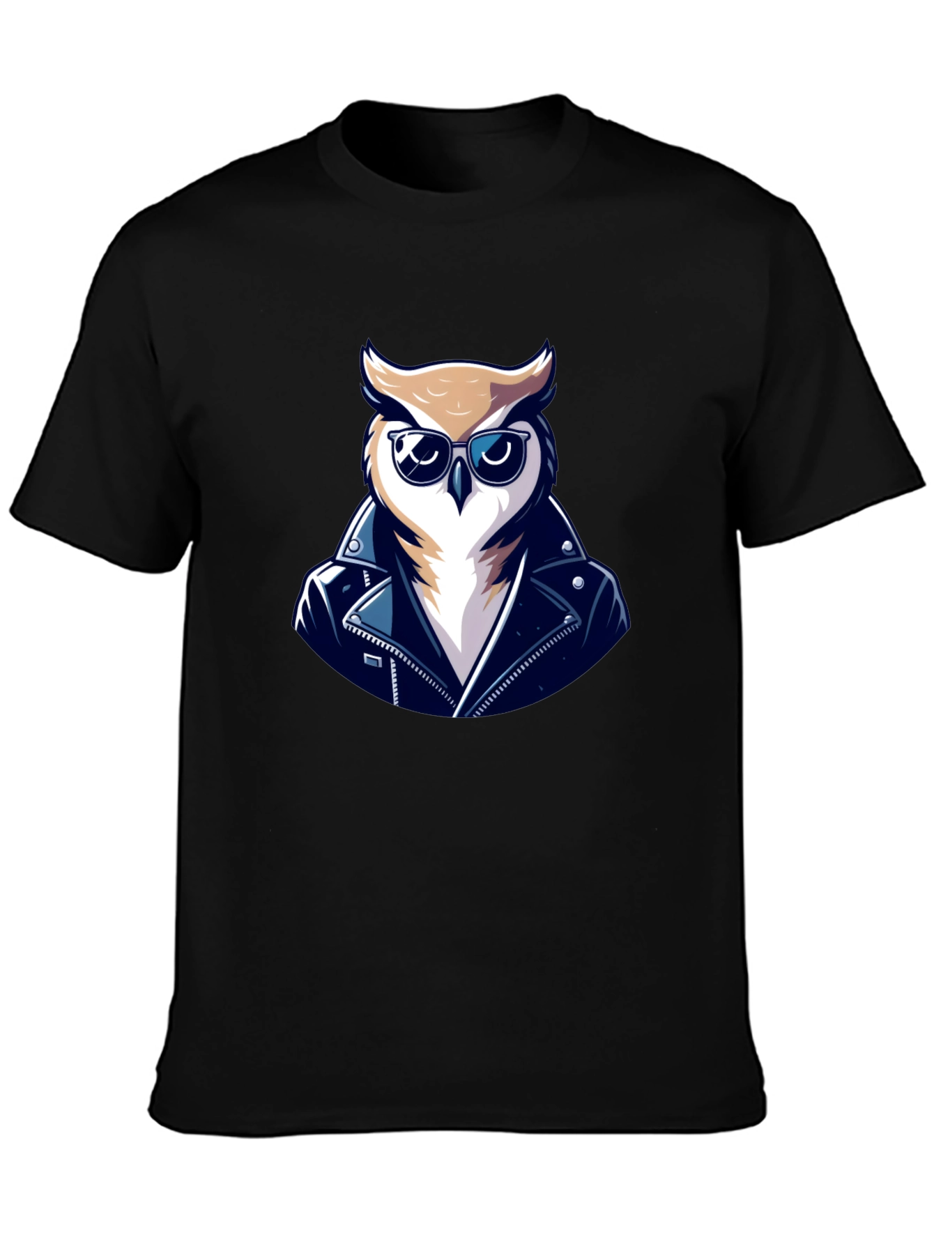 Cool Owl Biker T-Shirt - Black Cotton Tee