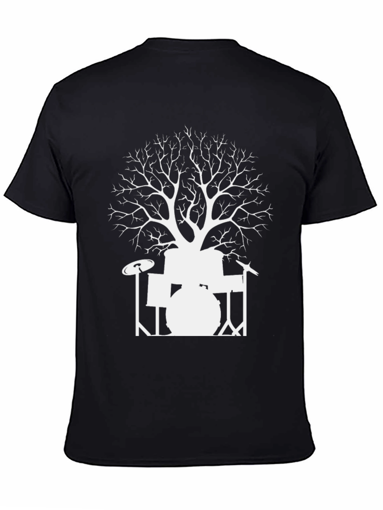 Drum Set Tree Graphic T-Shirt - Black Cotton Tee