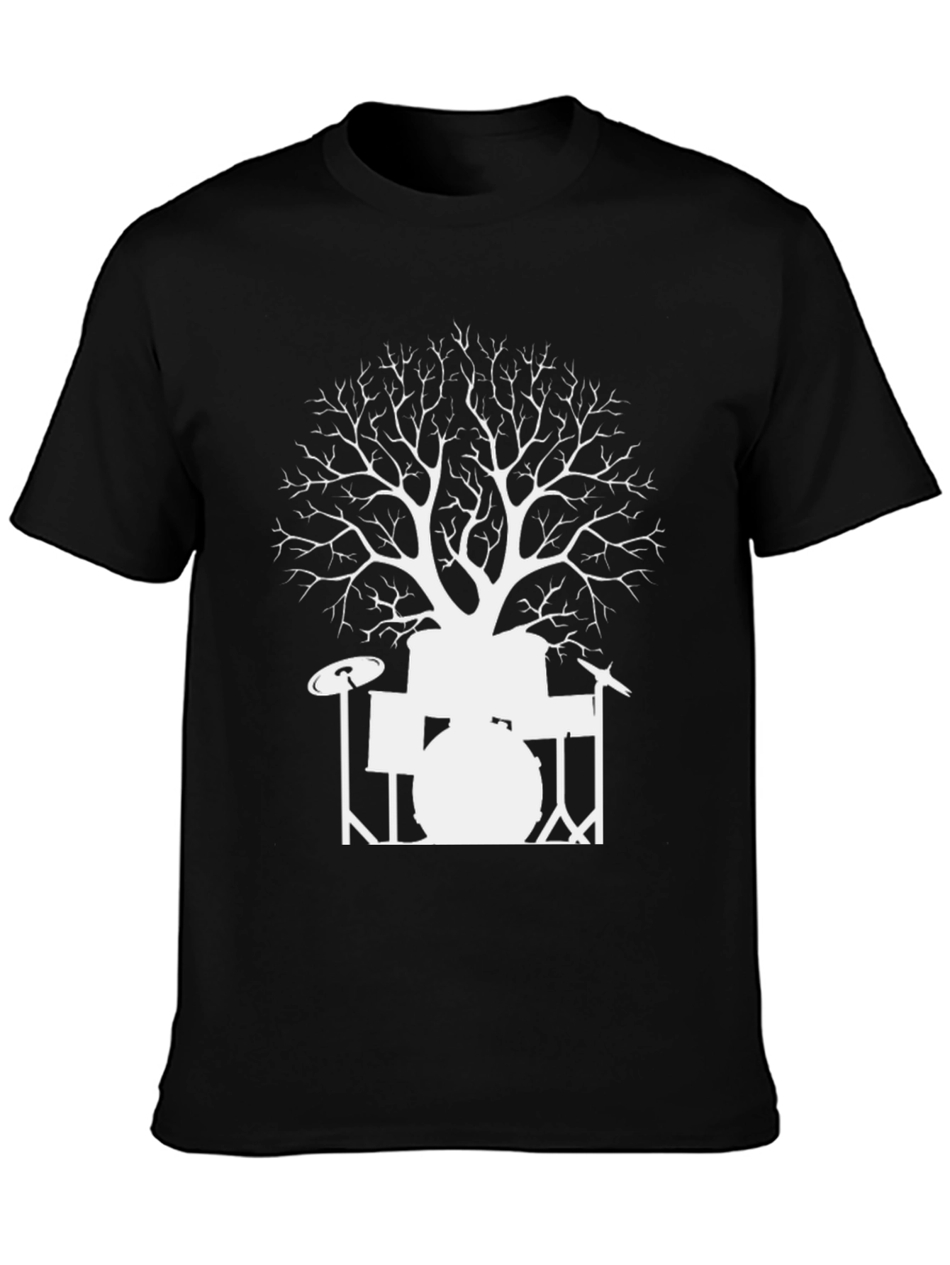 Drum Set Tree Graphic T-Shirt - Black Cotton Tee
