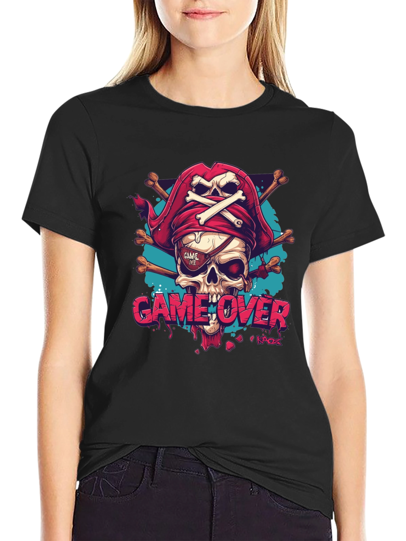 Game Over Pirate Skull Graphic Tee - Black