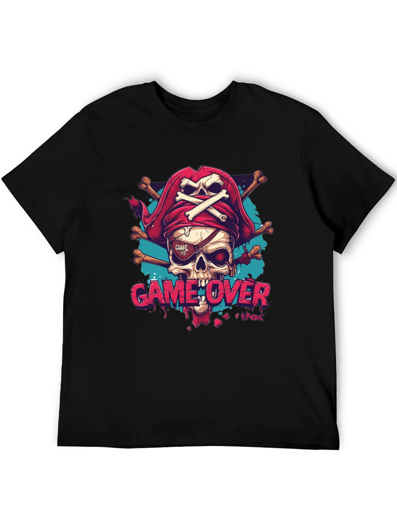 Game Over Pirate Skull Graphic Tee - Black