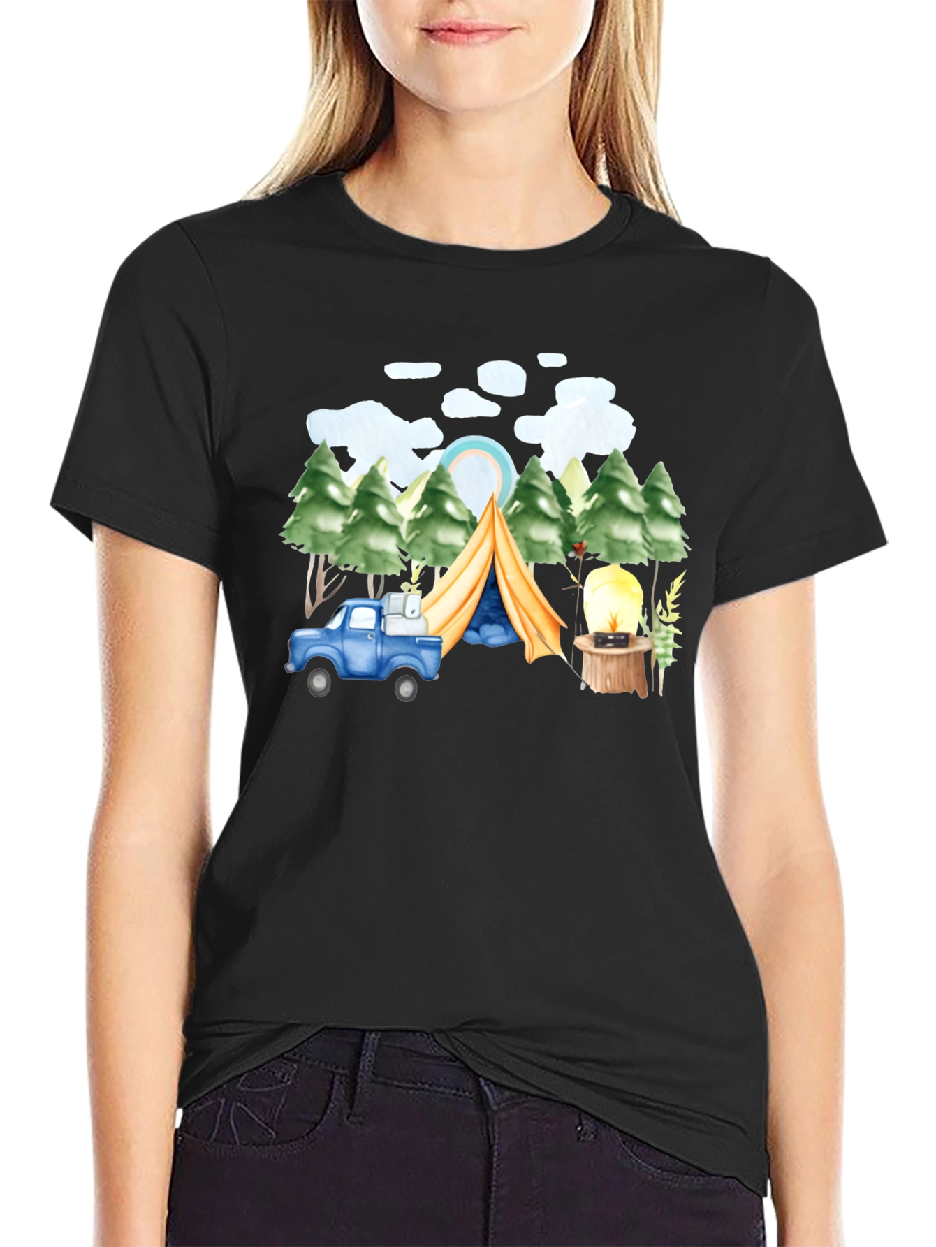 Camping Trip T-Shirt Black Cotton Tee