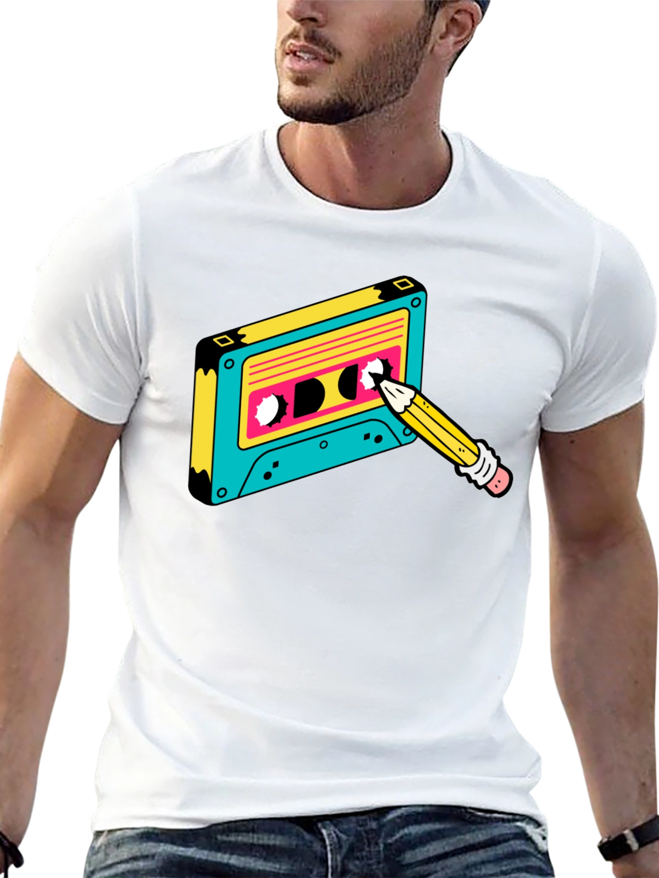 Retro Cassette Tape & Pencil Graphic Tee