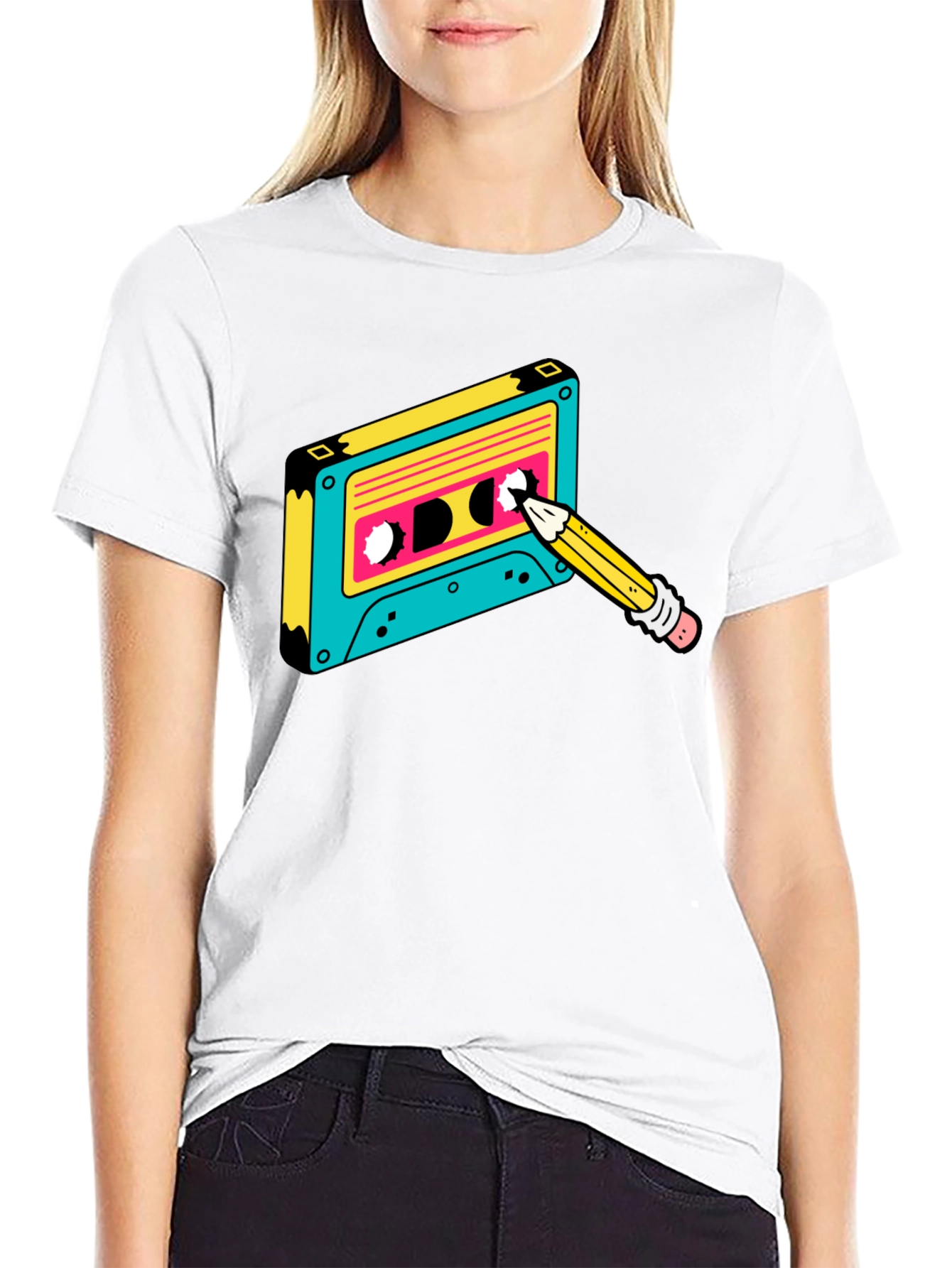 Retro Cassette Tape & Pencil Graphic Tee