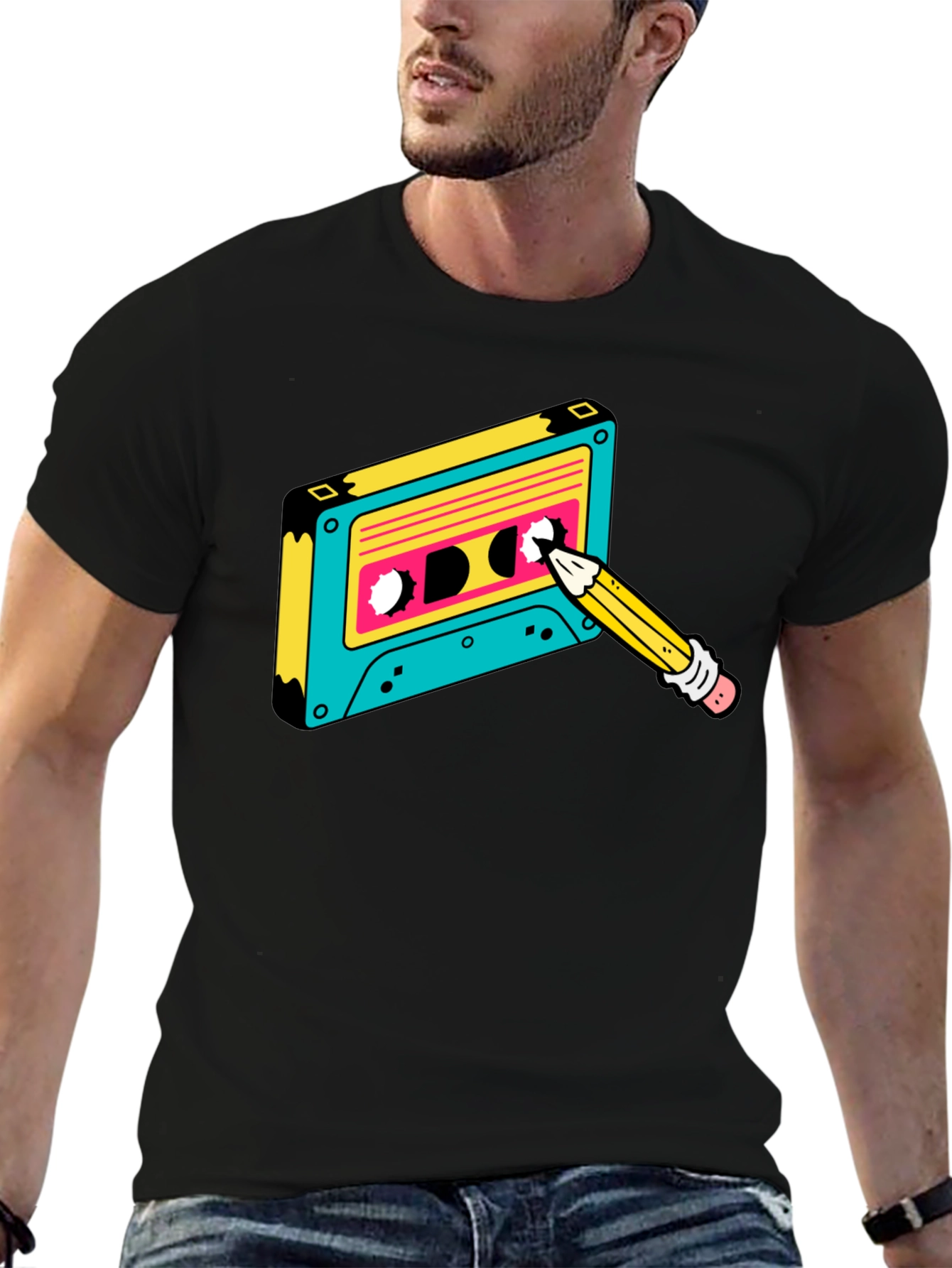 Retro Cassette Tape & Pencil Graphic Tee