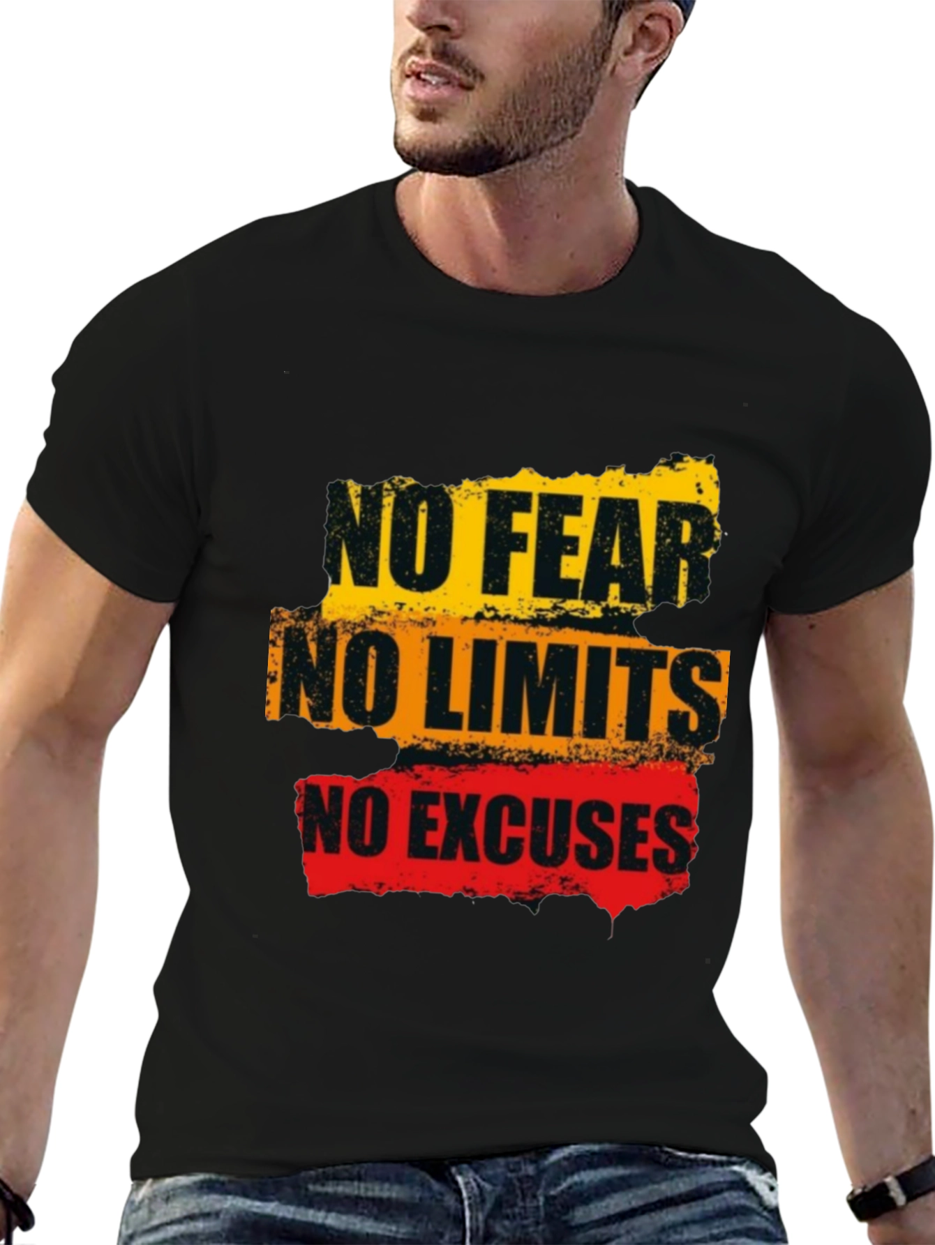 Motivational Graphic Tee: No Fear Limits Excuses - Black