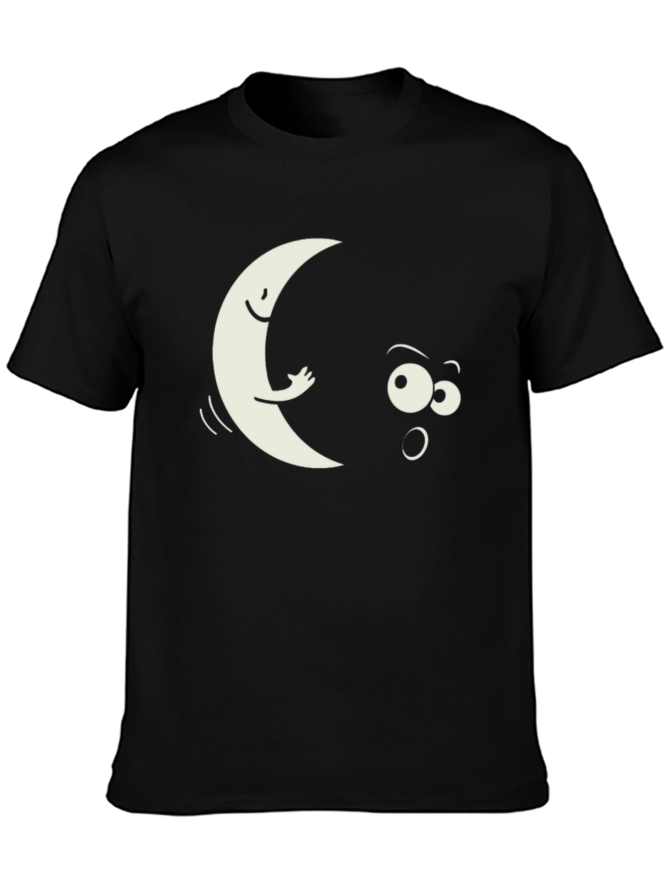 Funny Moon Peeking T-Shirt - Black
